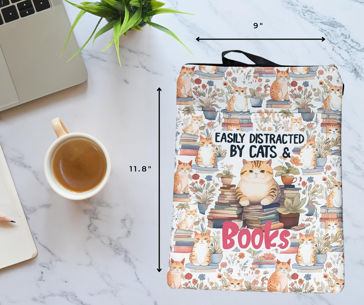 Cat & Book Book Sleeve: Padded Zipper Pouch for Readers