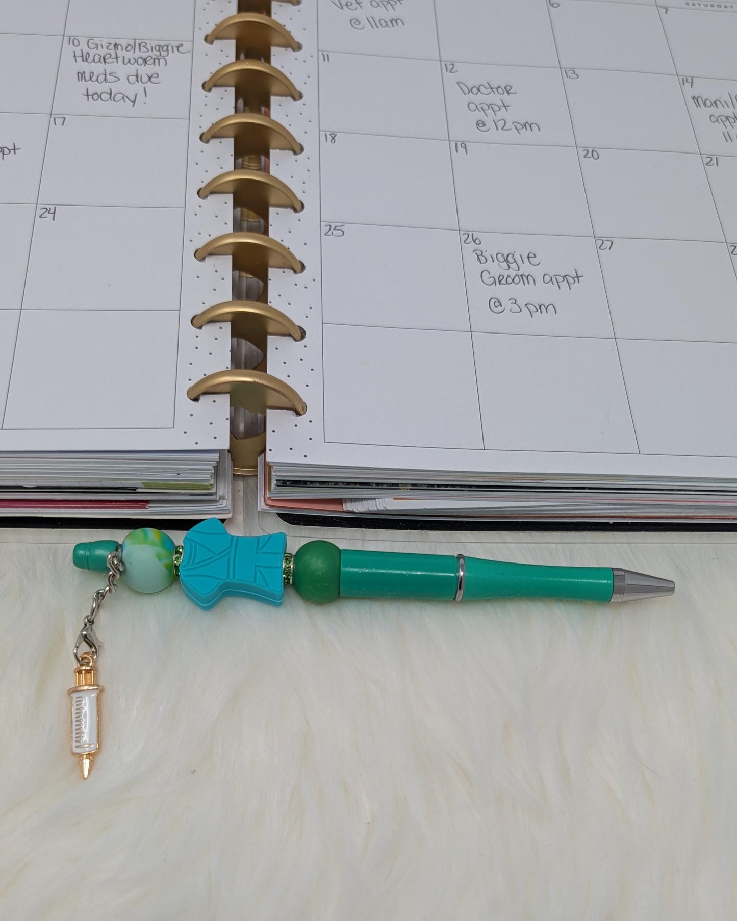 Medical Theme Beaded Pens with Charms and Tassels - Nurse Gift