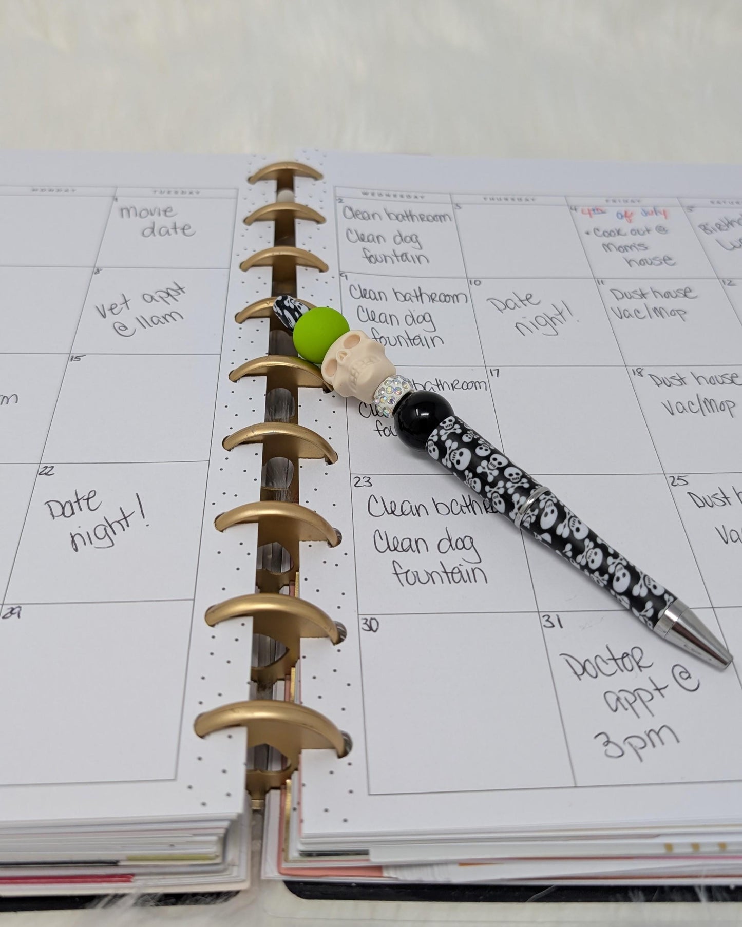 Halloween Skull Beaded Pen Set: Spooky Stationery, Black Ink (Set of 5 or Single)