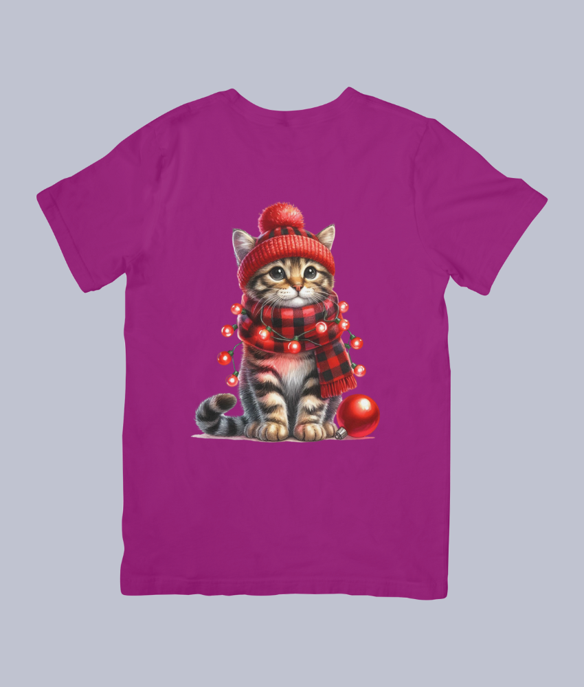 Cute Winter Cat with Christmas Lights - Unisex T-Shirt