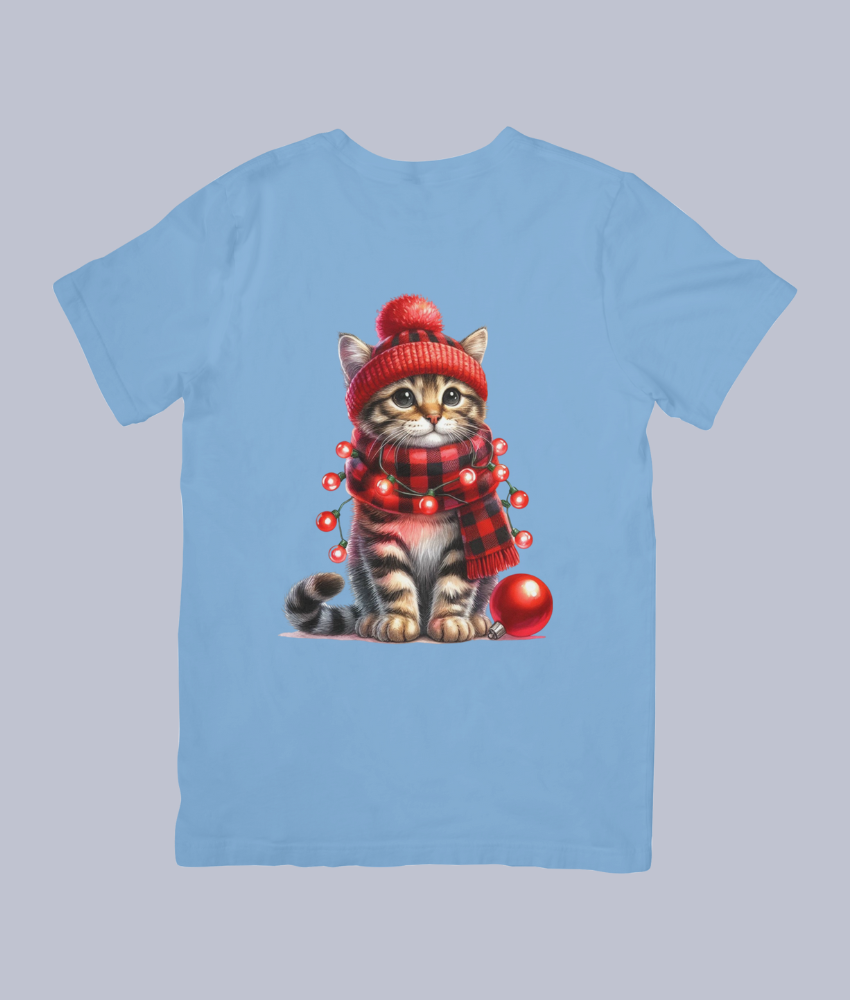 Cute Winter Cat with Christmas Lights - Unisex T-Shirt