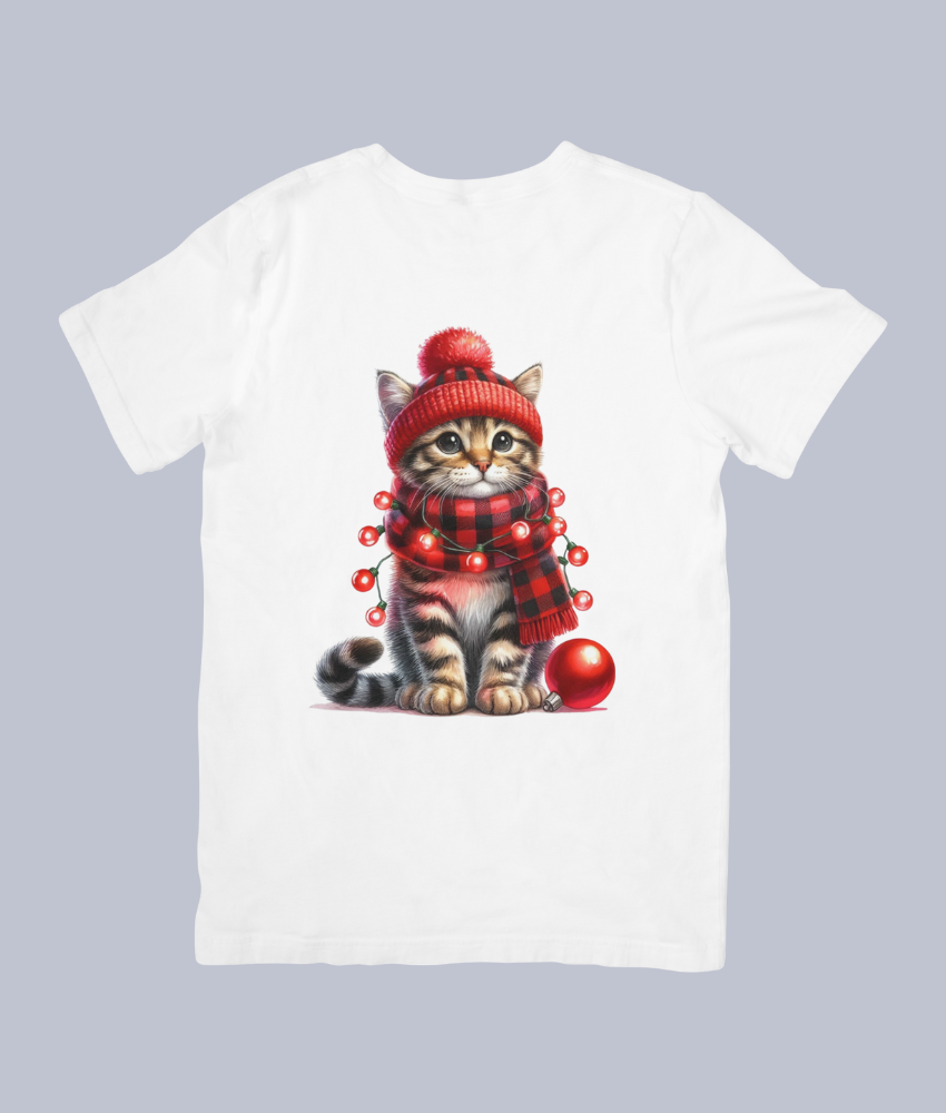 Cute Winter Cat with Christmas Lights - Unisex T-Shirt