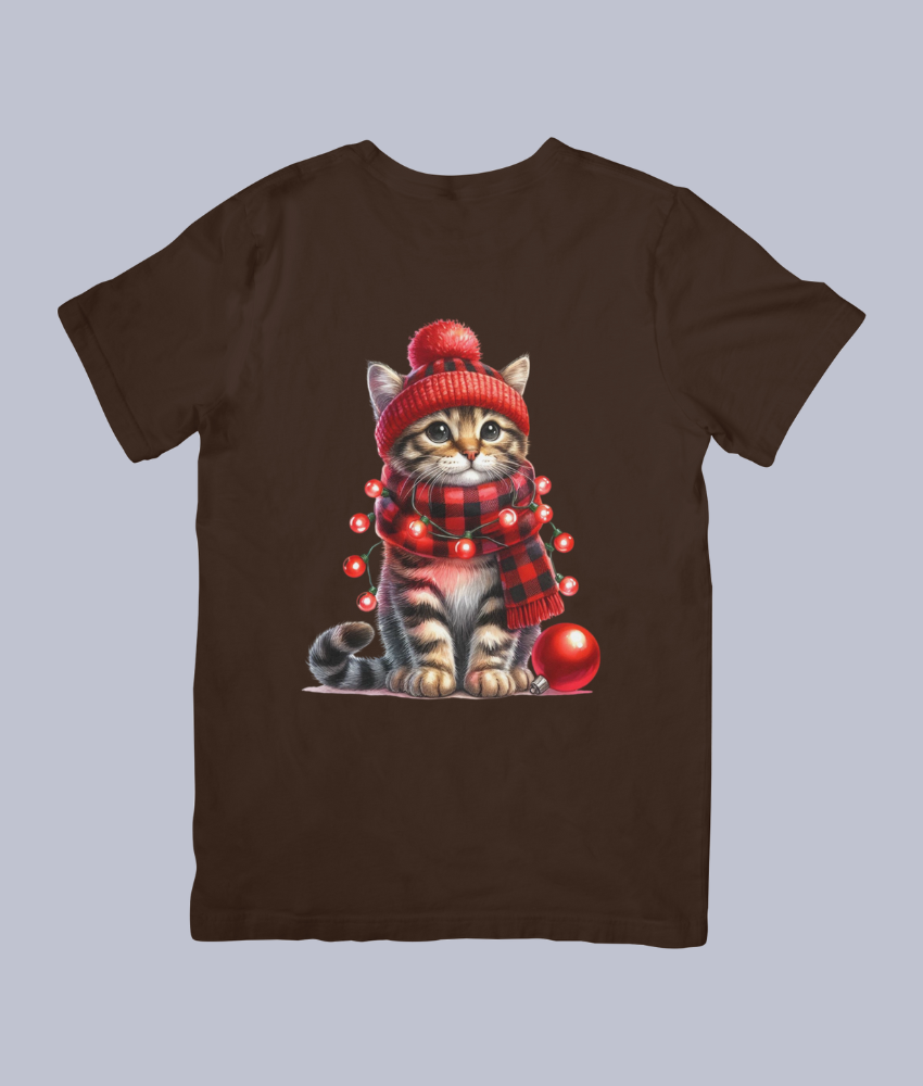 Cute Winter Cat with Christmas Lights - Unisex T-Shirt