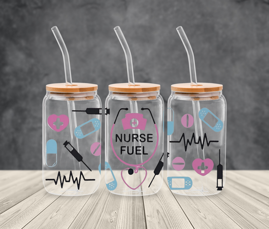 Nurse-Themed Glass Tumbler with Straw and Lid – Perfect for On-the-Go Hydration