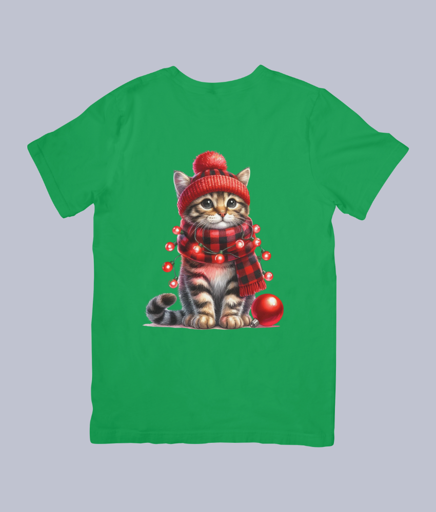 Cute Winter Cat with Christmas Lights - Unisex T-Shirt