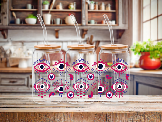 Evil Eye Protection Glass Cups with Bamboo Lids – Made-to-Order