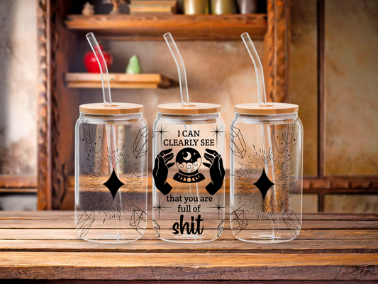 Sassy Crystal Ball Humor Glass Cups with Bamboo Lids – Made-to-Order