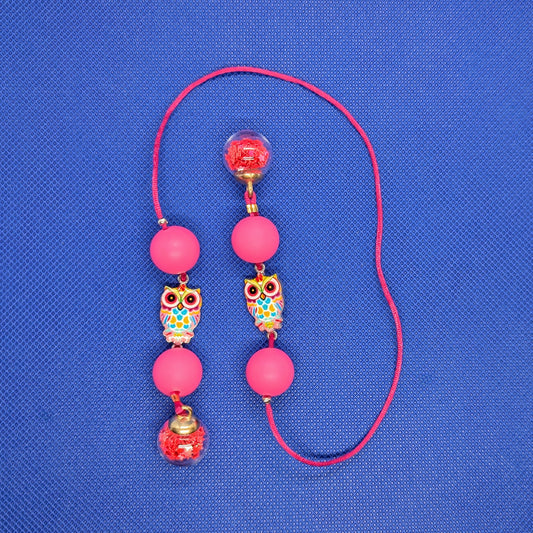 Custom Owl Charm String Bookmarks – Vibrant Pink Handmade Beaded Design