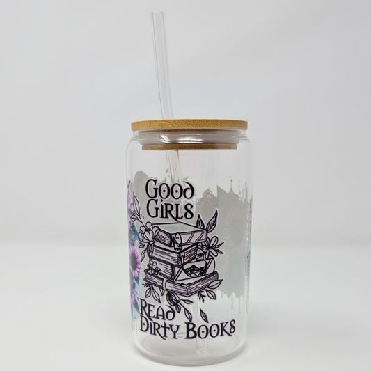 Book Lover's Custom Glass Can with Bamboo Lid | Sunflower & Tattoo Art Design