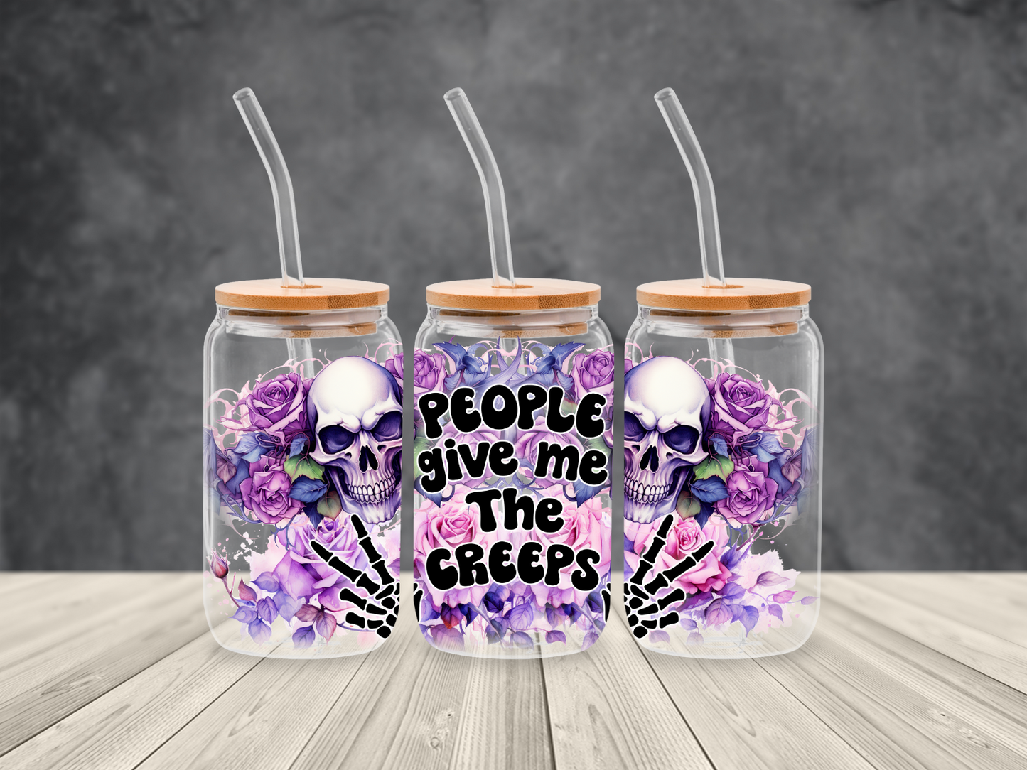 People Give Me the Creeps Glass Cups with Bamboo Lids – Made-to-Order