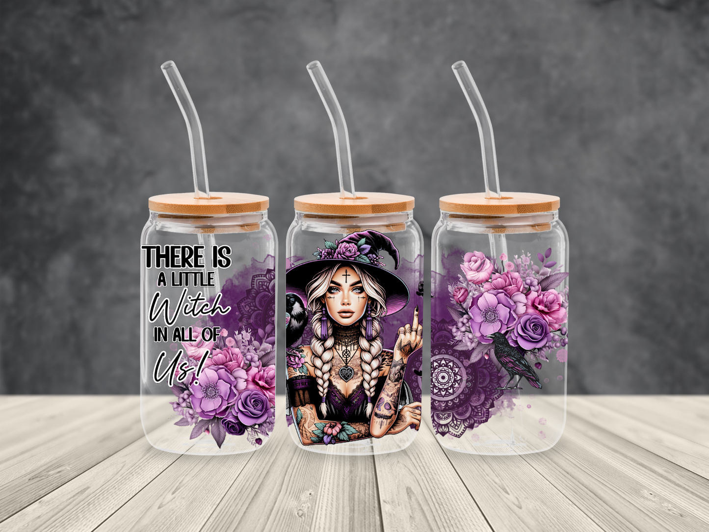 There’s a Little Witch in All of Us Glass Cups with Bamboo Lids – Made-to-Order