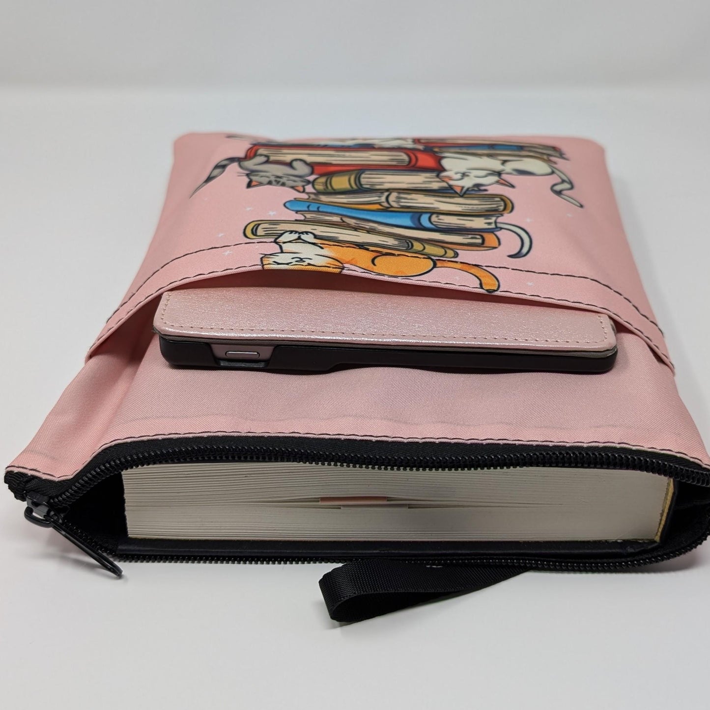 Cat Book Sleeve with Zipper Pocket: Padded Book Protector