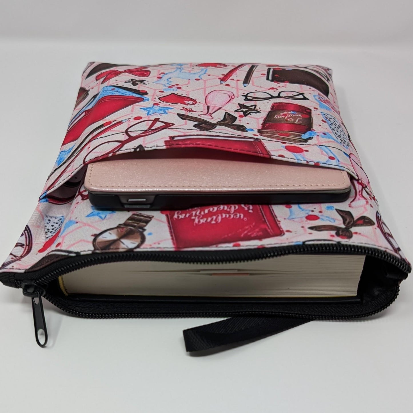 Reading Book Sleeve with Zipper Pocket: Padded Kindle Cover - Red, Green, or Blue