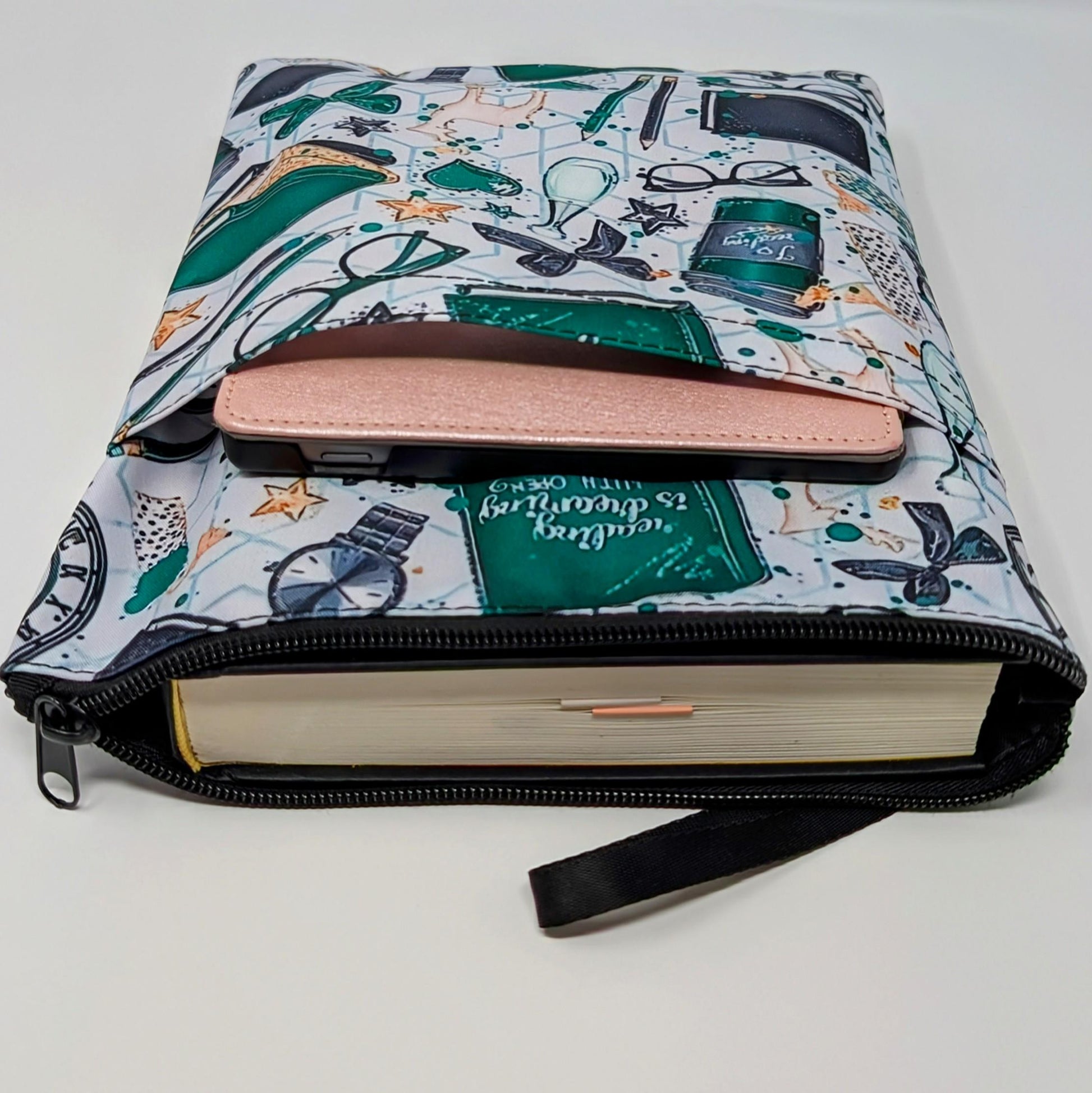 Reading Book Sleeve with Zipper Pocket: Padded Kindle Cover - Red, Green, or Blue