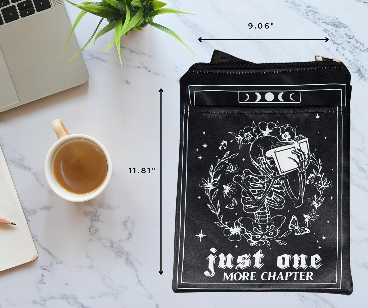 Skeleton Book Sleeve with Zipper: Gothic Floral Book Protector