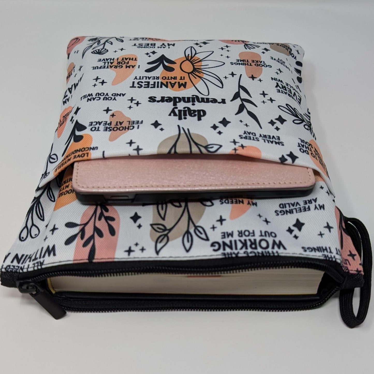 Affirmation Book Sleeve: Floral Padded Kindle Cover with Zipper Pocket