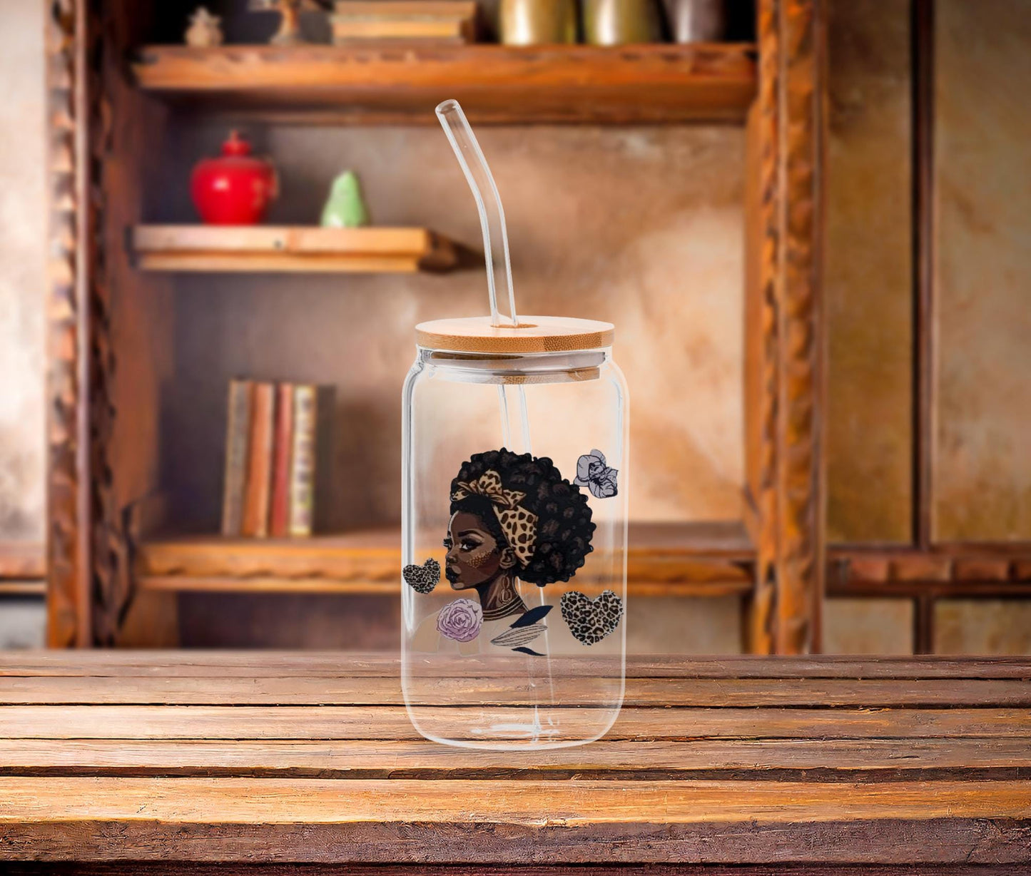 Black Girl Magic Affirmation Glass Cup: Iced Coffee Tumbler with Bamboo Lid