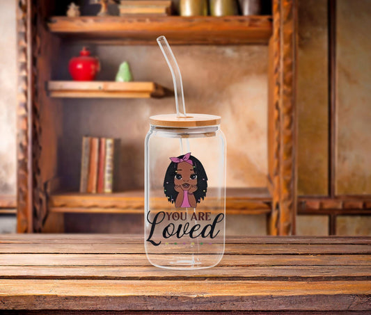Black Girl Magic Affirmation Glass Cup: Iced Coffee Tumbler with Bamboo Lid