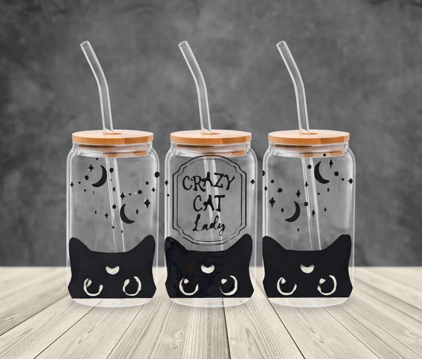 16oz Pet Lover Glass Cup with Bamboo Lid and Straw, UV DTF Dog and Cat Designs, Cute Iced Coffee Glass Tumbler Gift