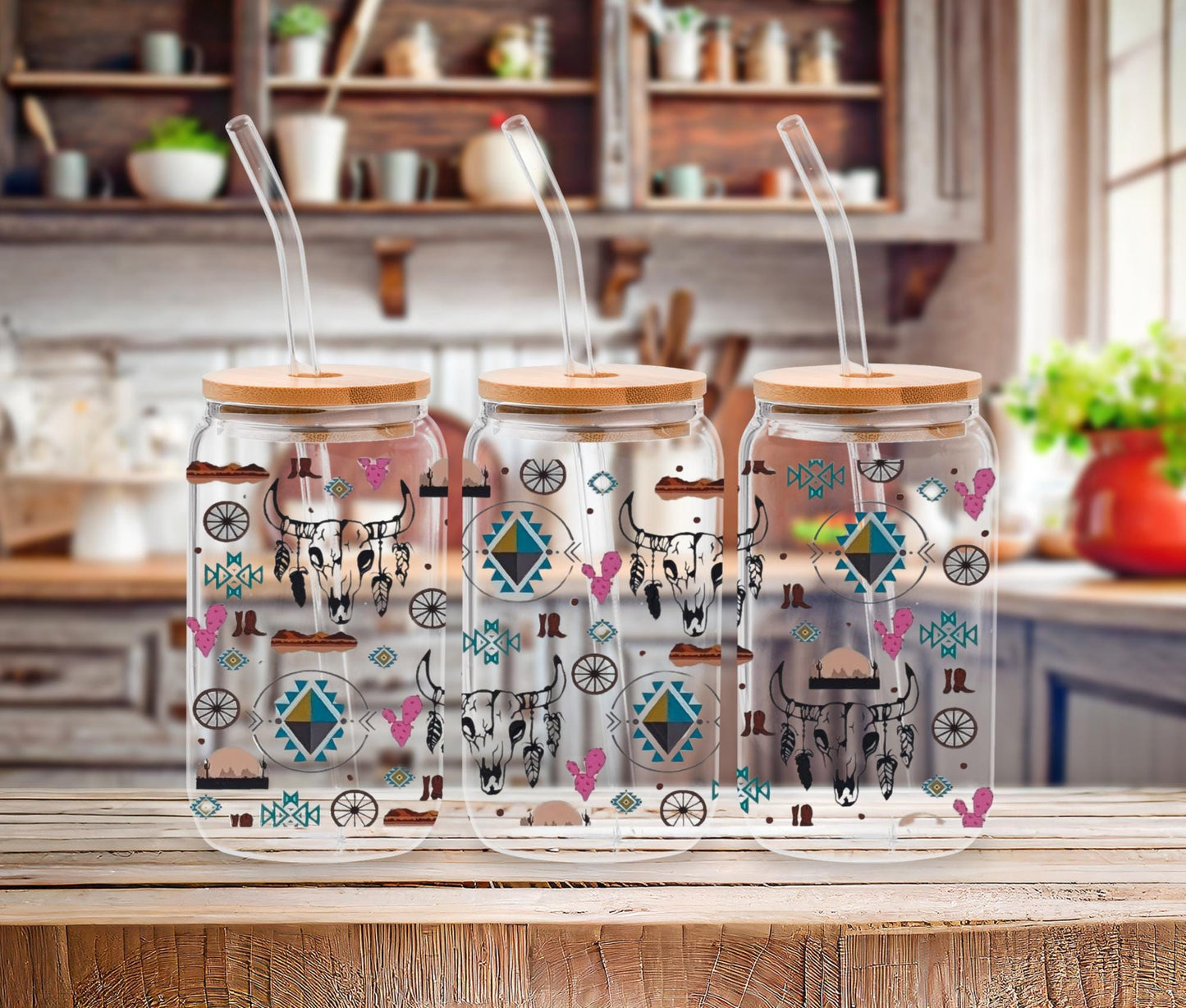 Floral Butterfly Glass Can Cup: 16 oz Iced Coffee Tumbler with Bamboo Lid