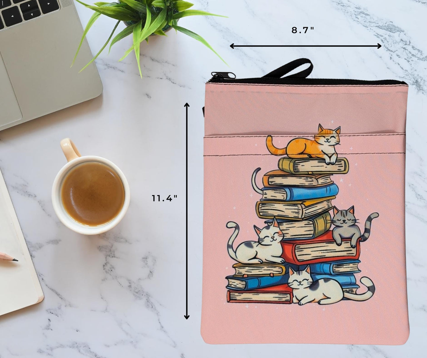 Cat Book Sleeve with Zipper Pocket: Padded Book Protector