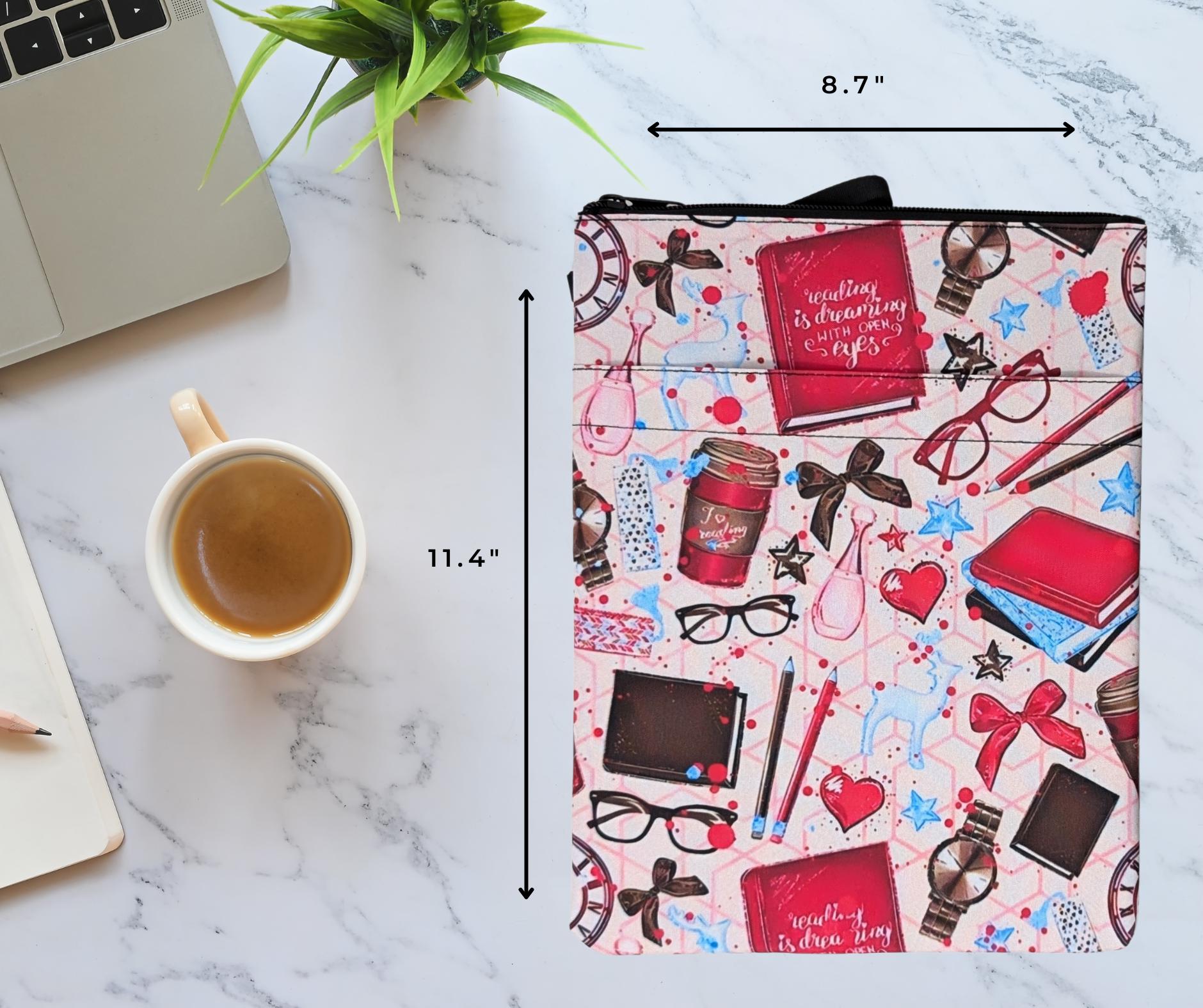 Reading Book Sleeve with Zipper Pocket: Padded Kindle Cover - Red, Green, or Blue