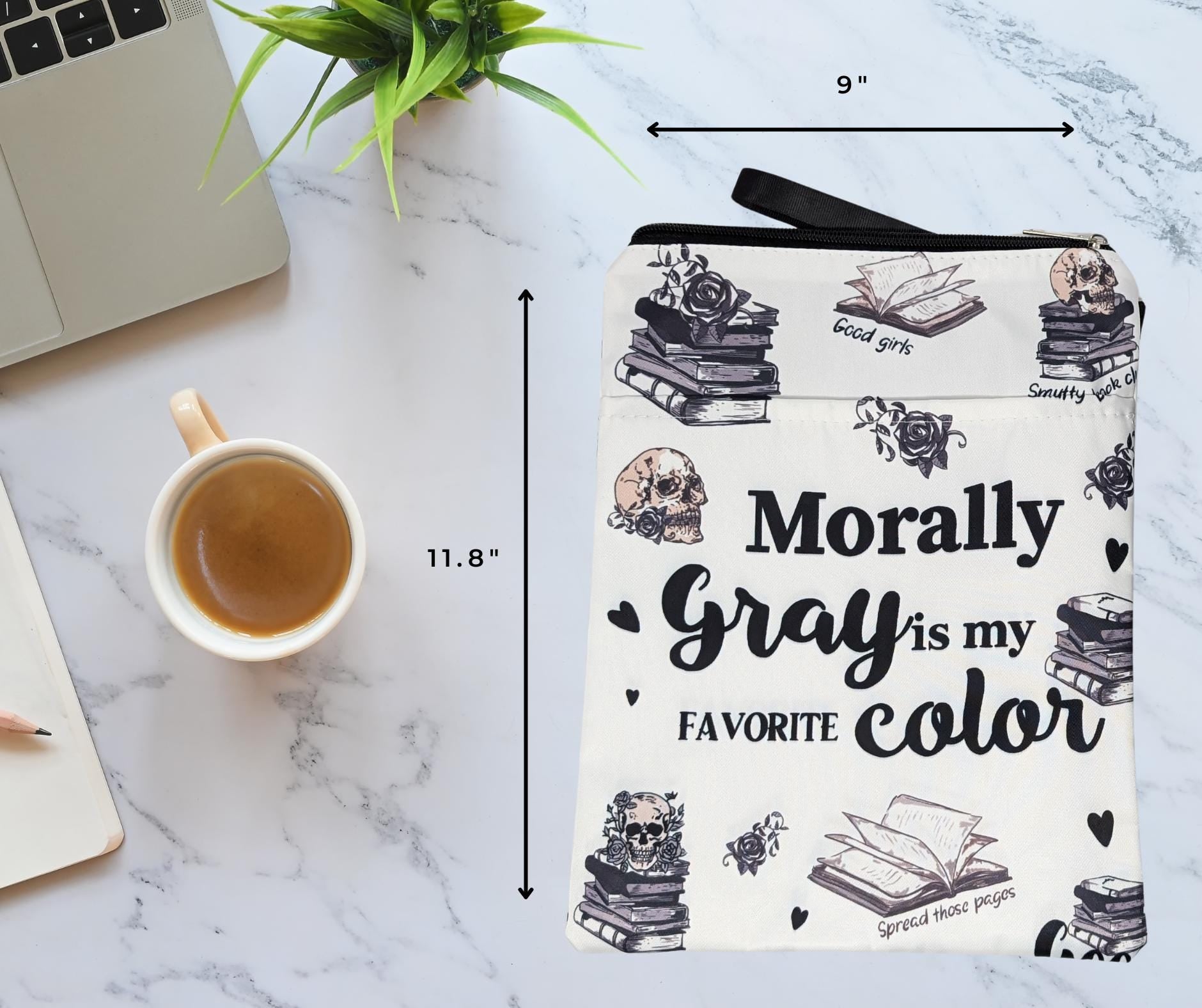 Morally Gray Book Sleeve with Zipper Pocket: Dark Romance Book Protector