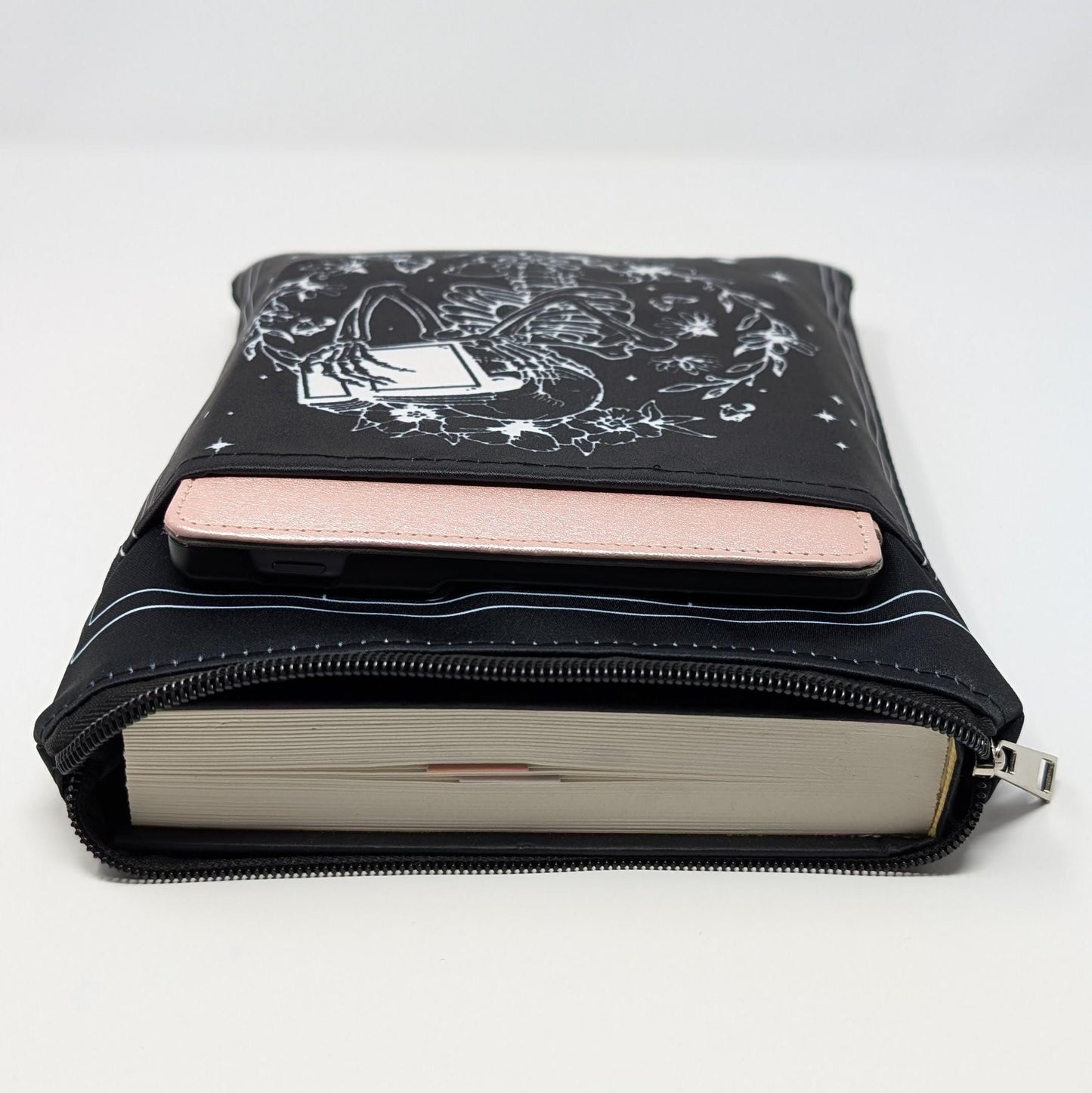 Skeleton Book Sleeve with Zipper: Gothic Floral Book Protector