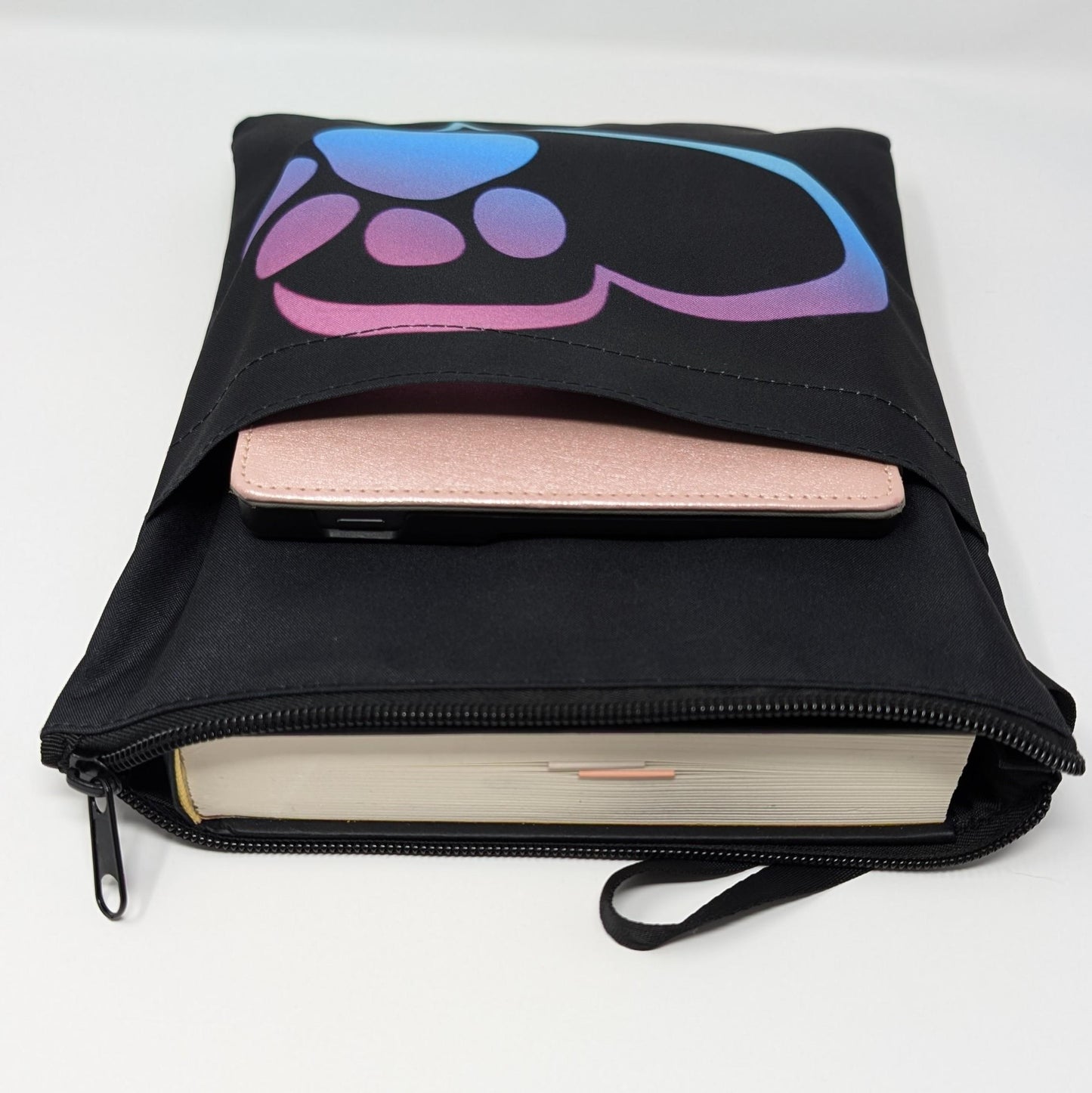 Rainbow Paw Print Book Sleeve: Padded Zipper Pouch for Pet Lovers