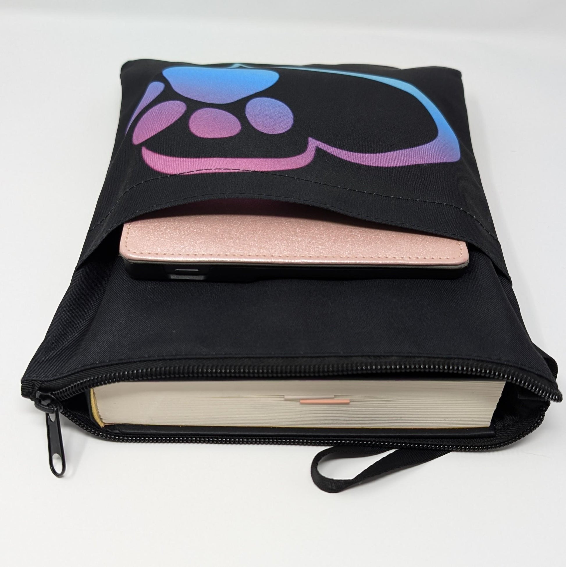 Rainbow Paw Print Book Sleeve: Padded Zipper Pouch for Pet Lovers