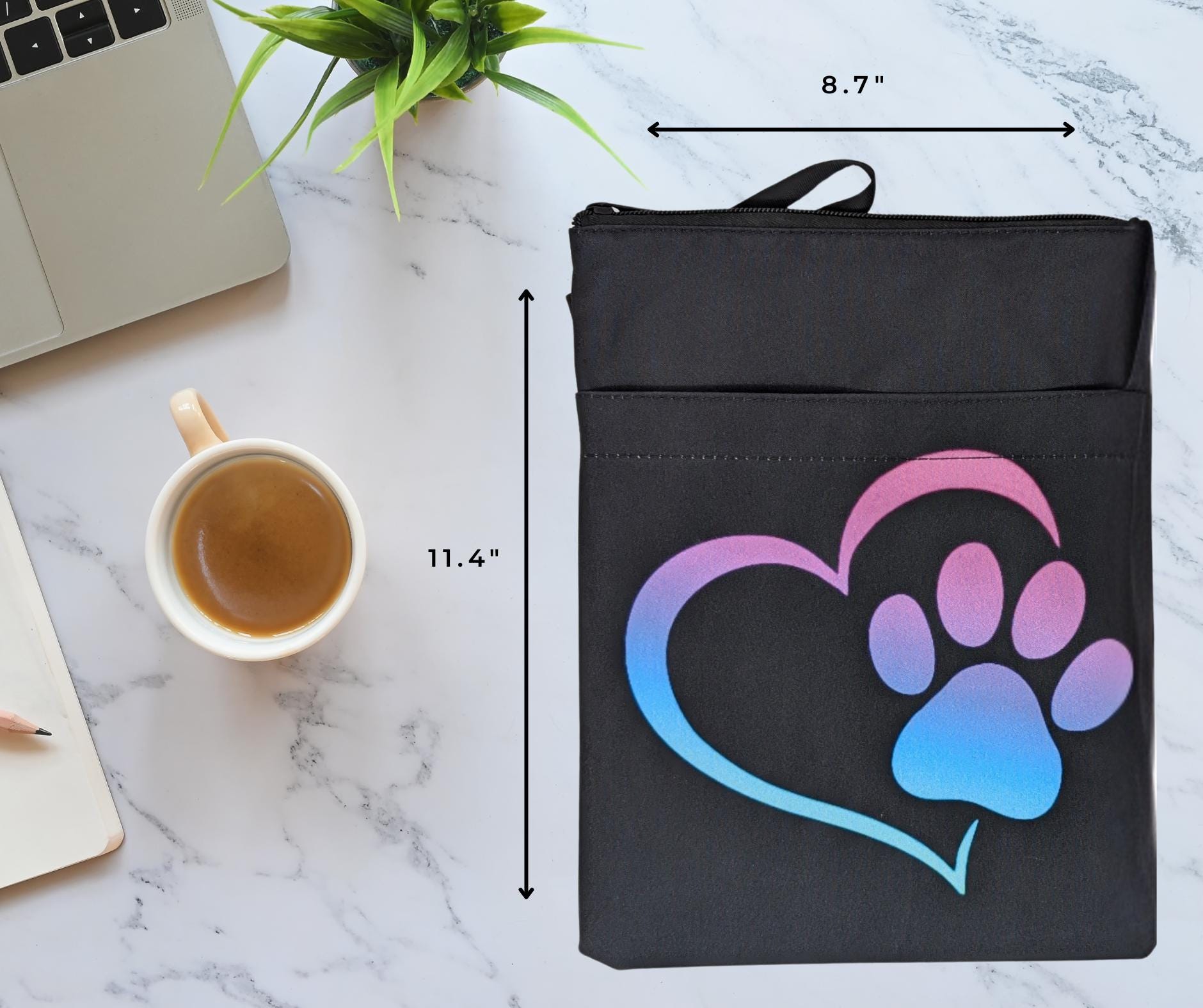 Rainbow Paw Print Book Sleeve: Padded Zipper Pouch for Pet Lovers