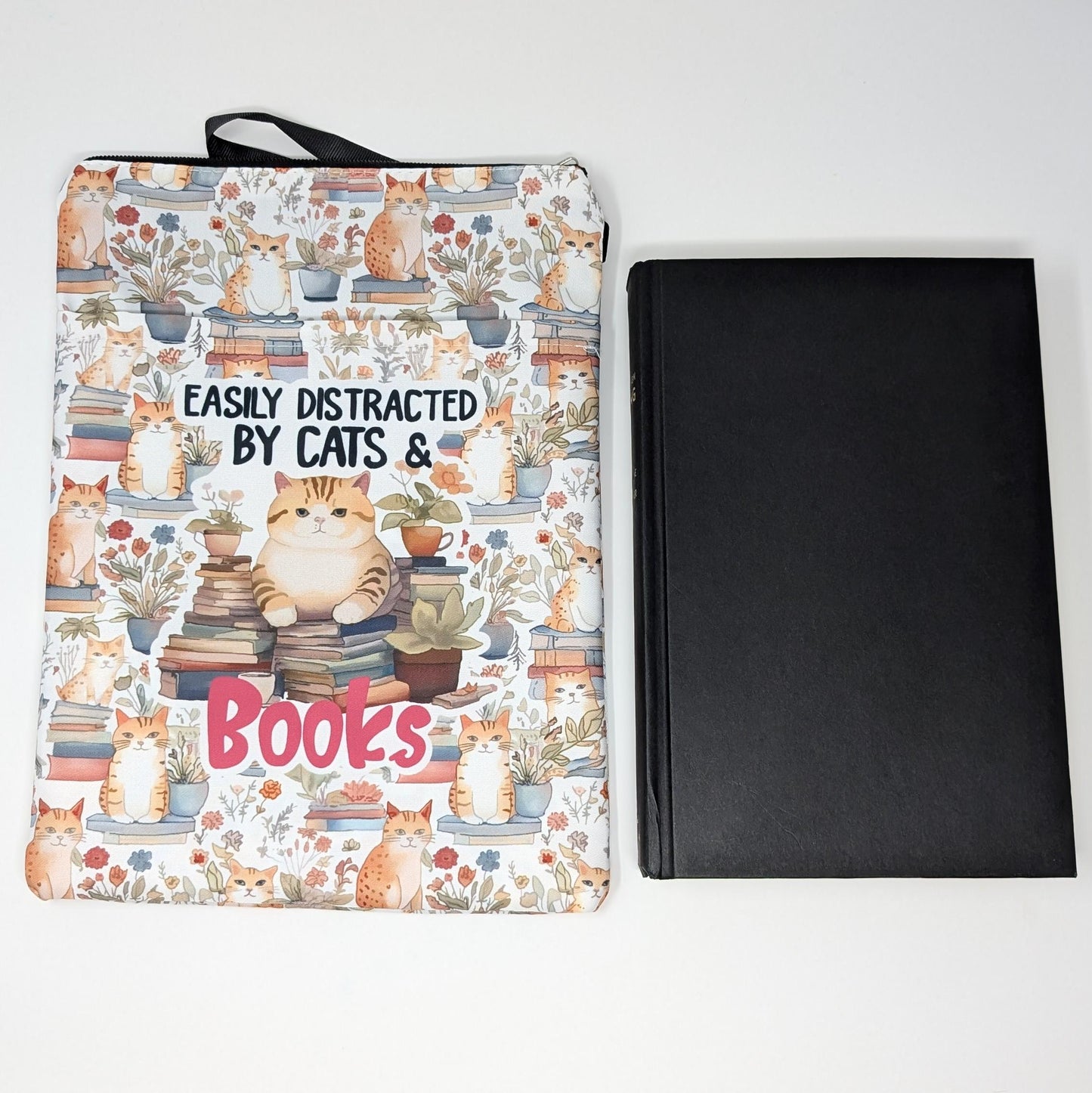 Cat & Book Book Sleeve: Padded Zipper Pouch for Readers