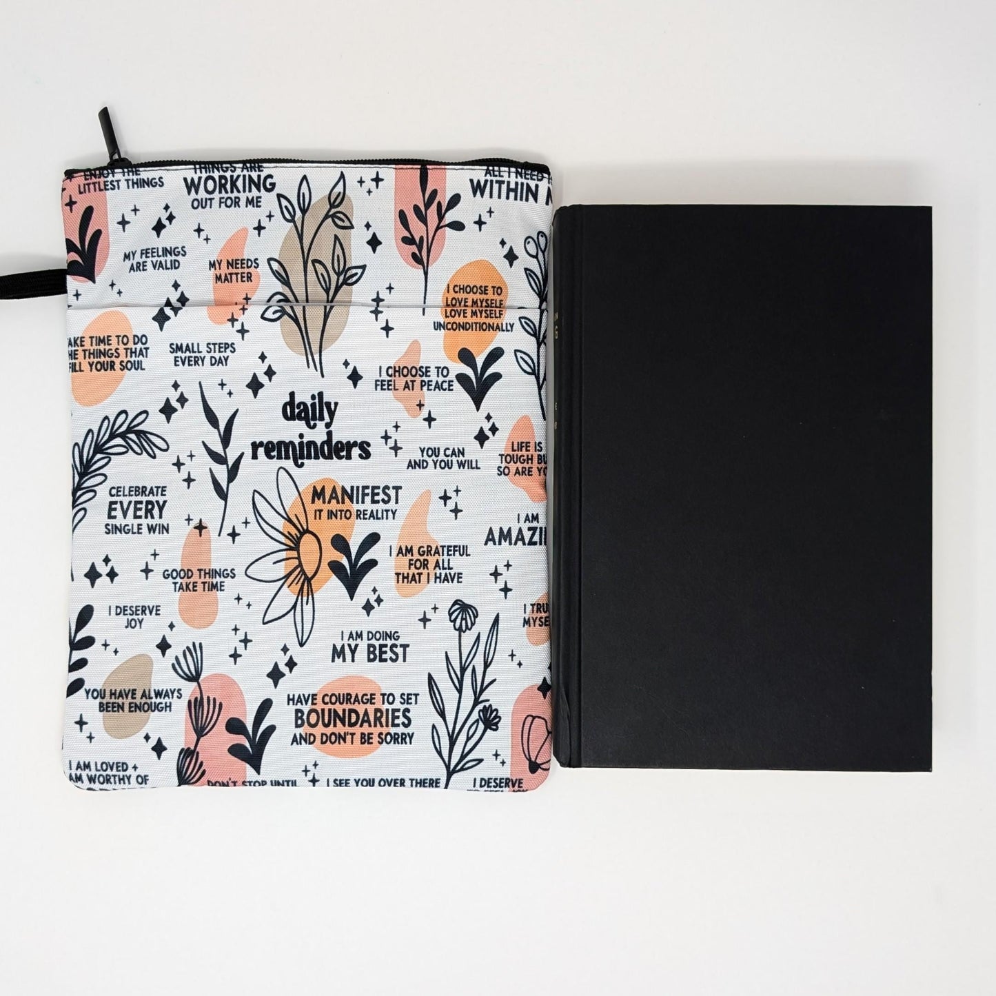 Affirmation Book Sleeve: Floral Padded Kindle Cover with Zipper Pocket