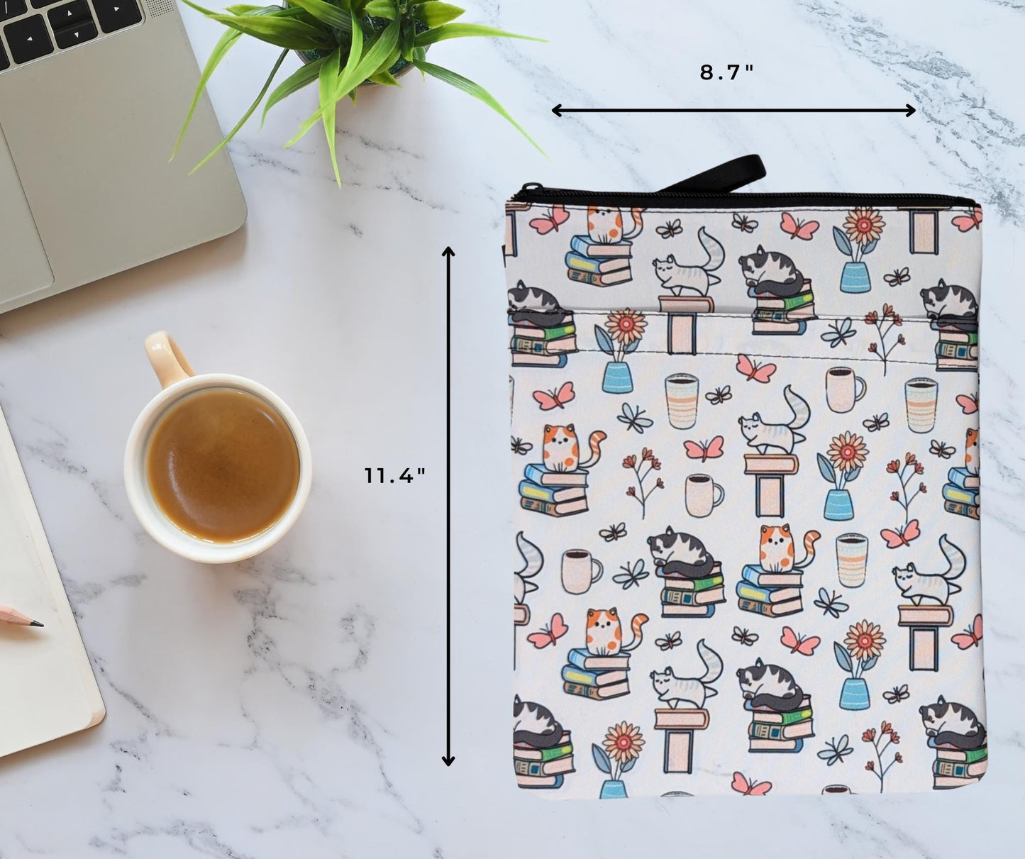 Cat Book Sleeve: Padded Zippered Cover for Kindle, Novels