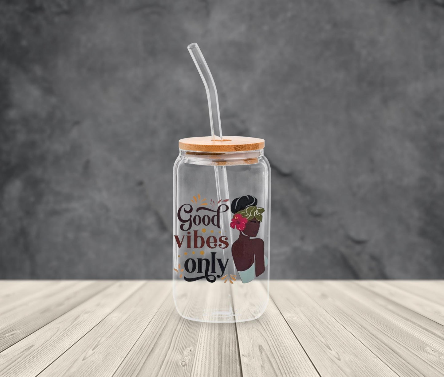 Black Girl Magic Affirmation Glass Cup: Iced Coffee Tumbler with Bamboo Lid