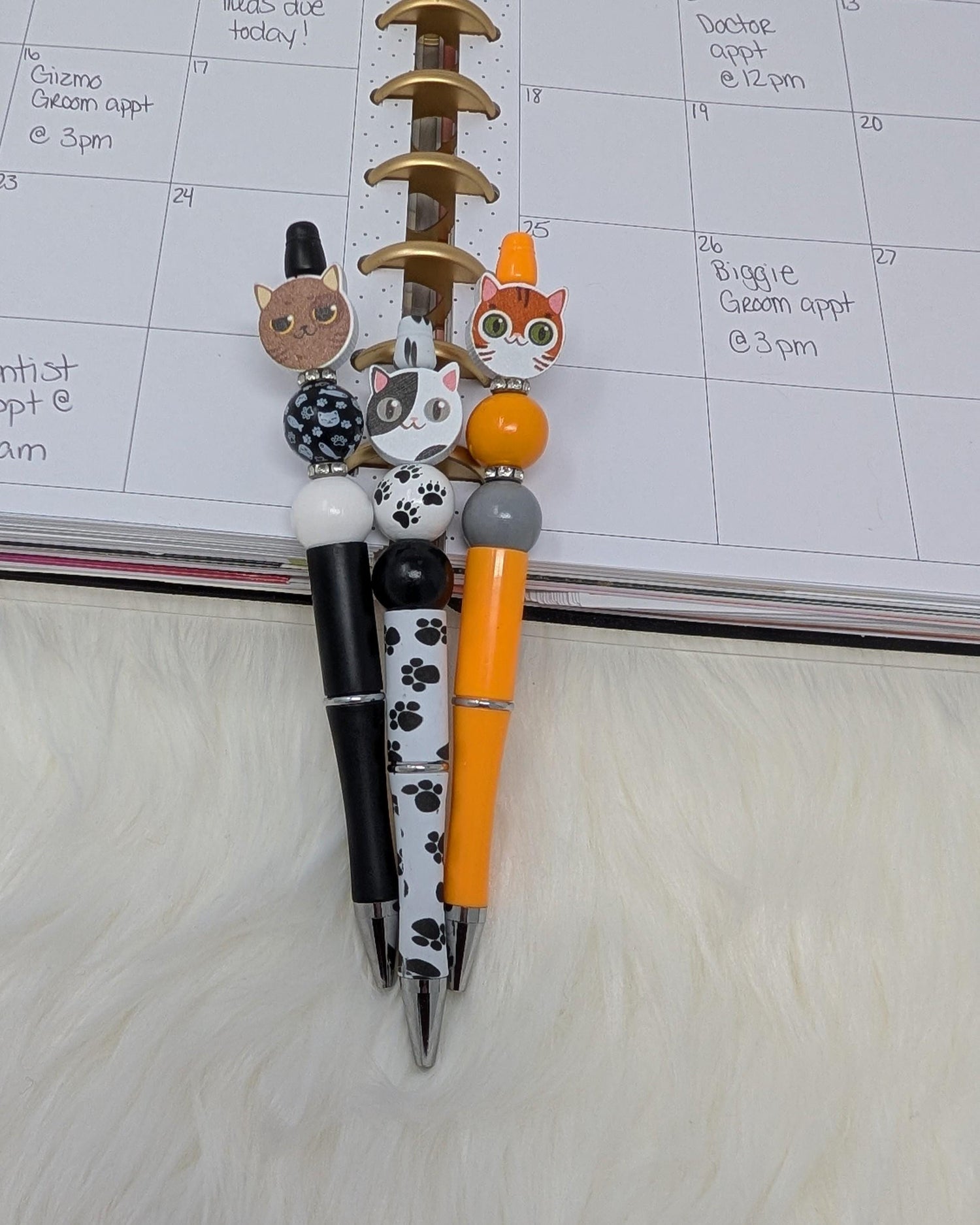 Handmade Beaded Cat Pens with Cute Kitty Toppers and Paw Print Details for Cat Lovers, Gifts for Cat Moms, Back to School Supplies