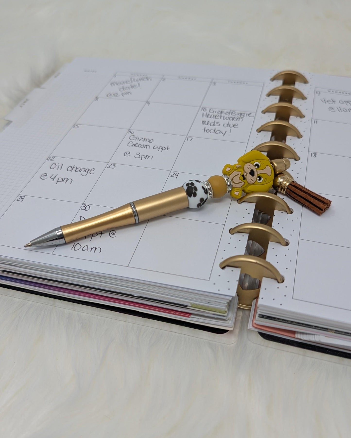 Handmade Beaded Dog Pen: Puppy Charm & Paw Print Tassel