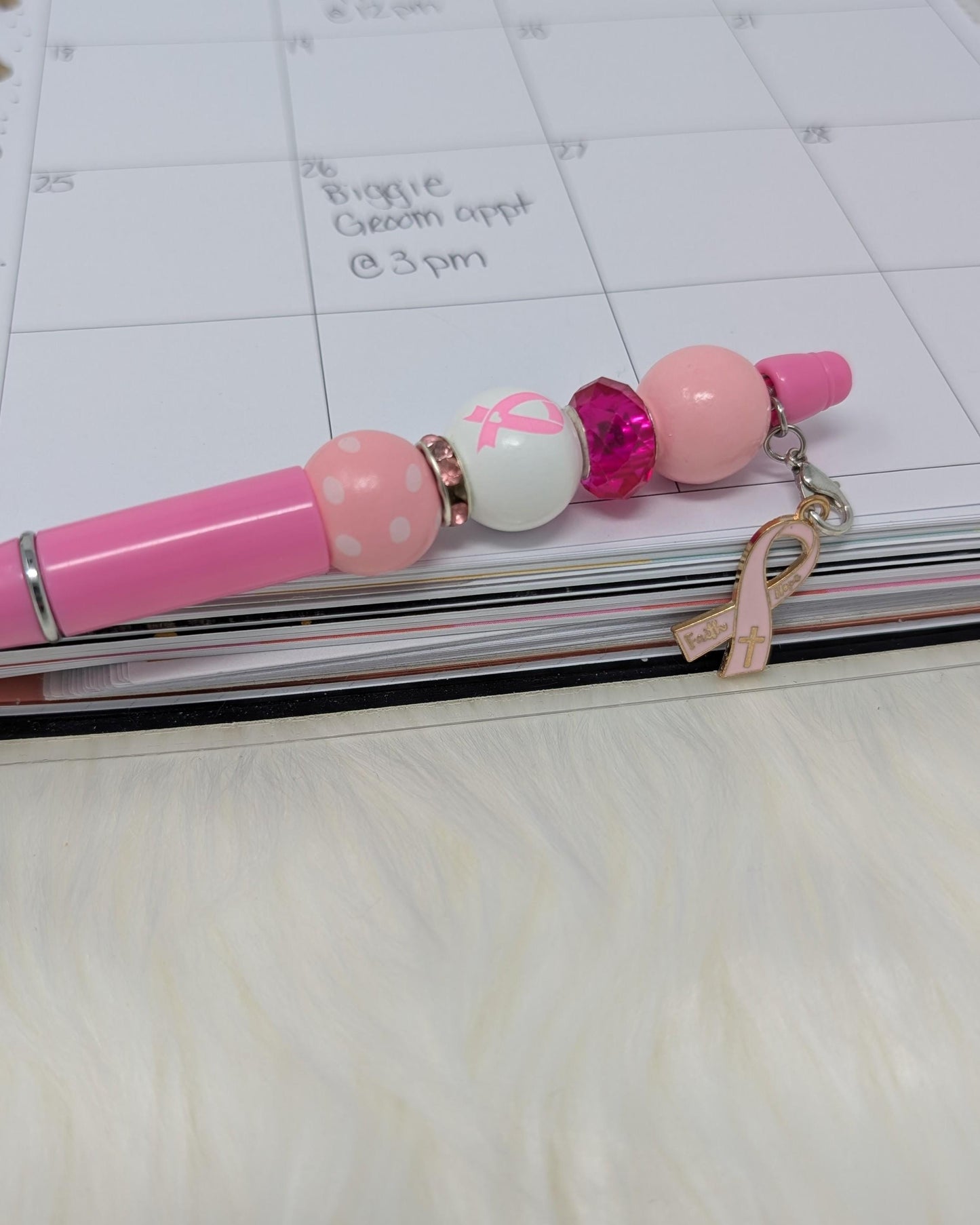 Handmade Beaded Breast Cancer Awareness Pens with Pink Ribbons Charms and Beads for Gifts, Fundraisers, and Support in October