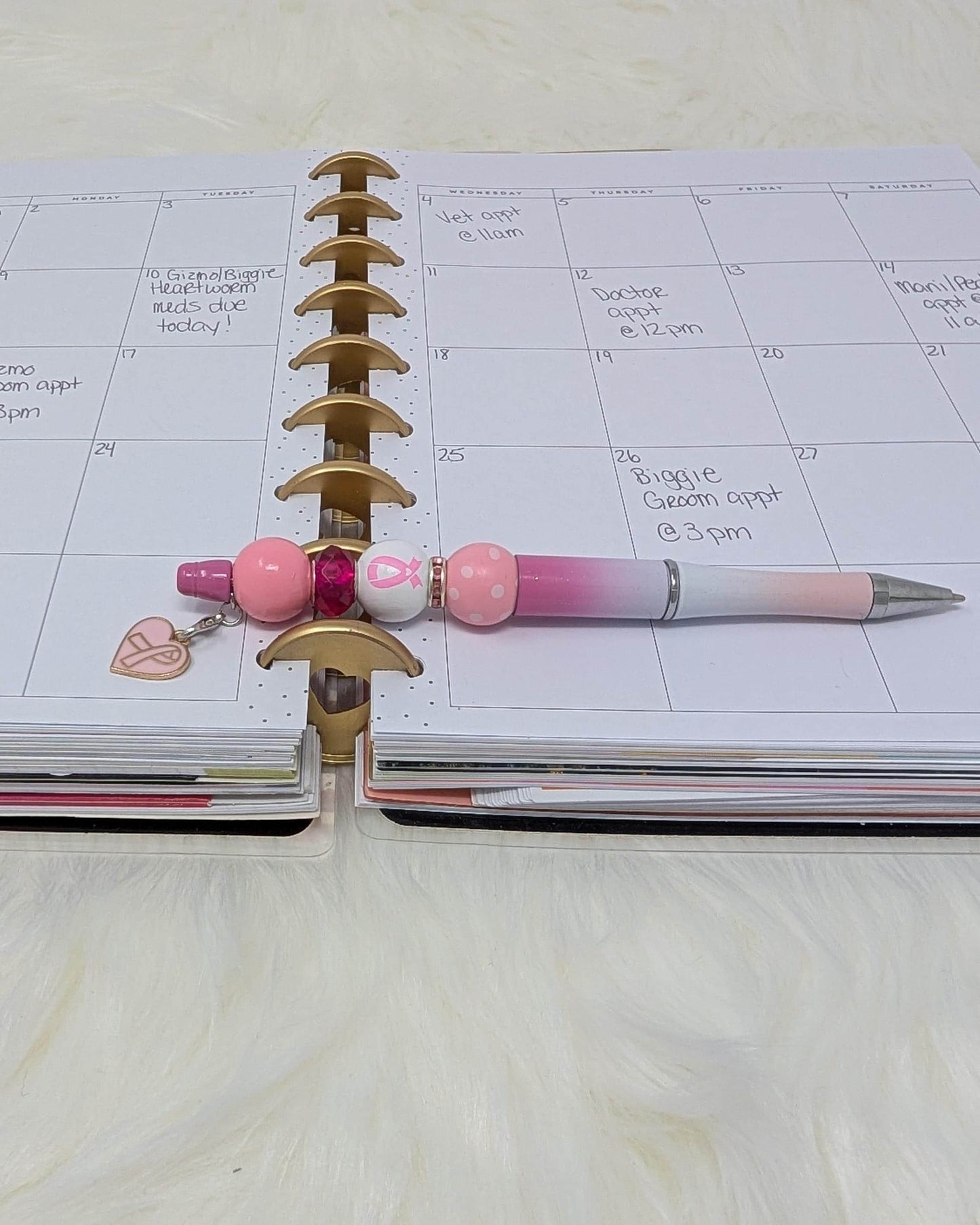 Handmade Beaded Breast Cancer Awareness Pens with Pink Ribbons Charms and Beads for Gifts, Fundraisers, and Support in October