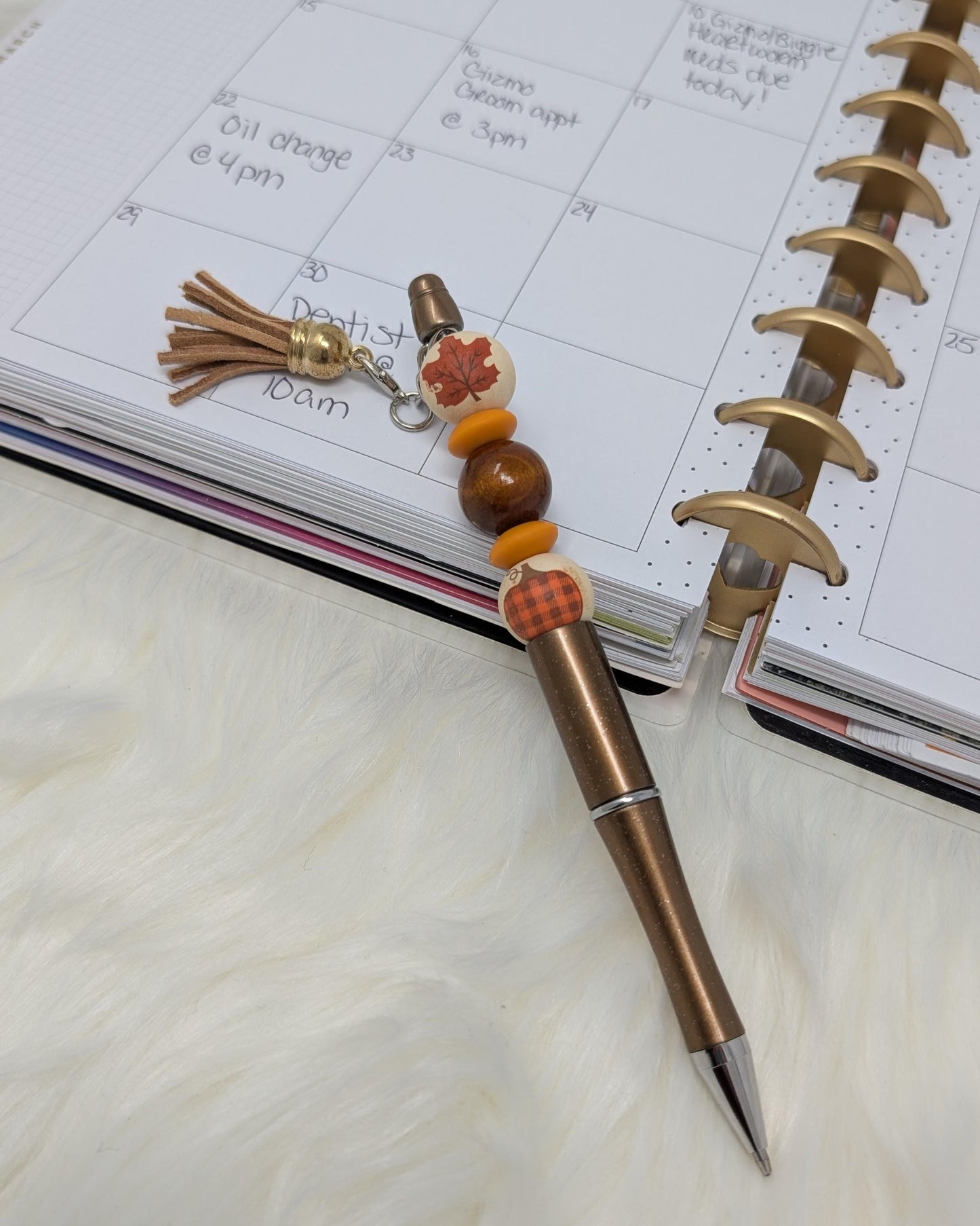 Handmade Fall Beaded Pens with Tassels and Autumn Charms – Pumpkin Spice Decor, Planner Gifts, Office or Teacher Accessories Set