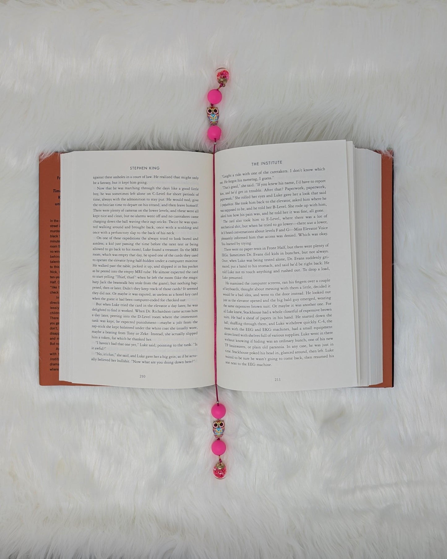 Handmade Pink Owl Bookmark: Colorful Beads & Glitter Charms