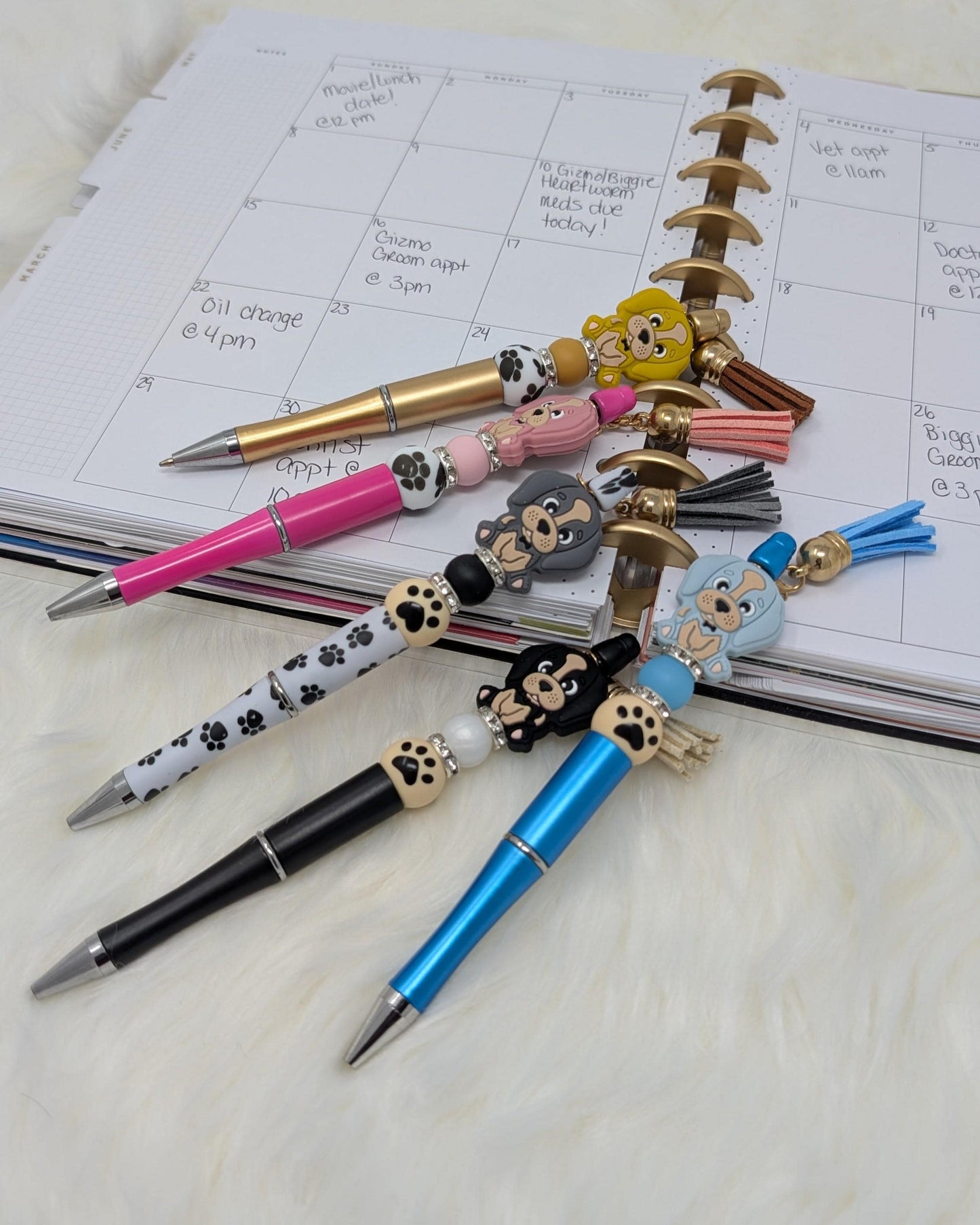 Handmade Beaded Dog Pen: Puppy Charm & Paw Print Tassel