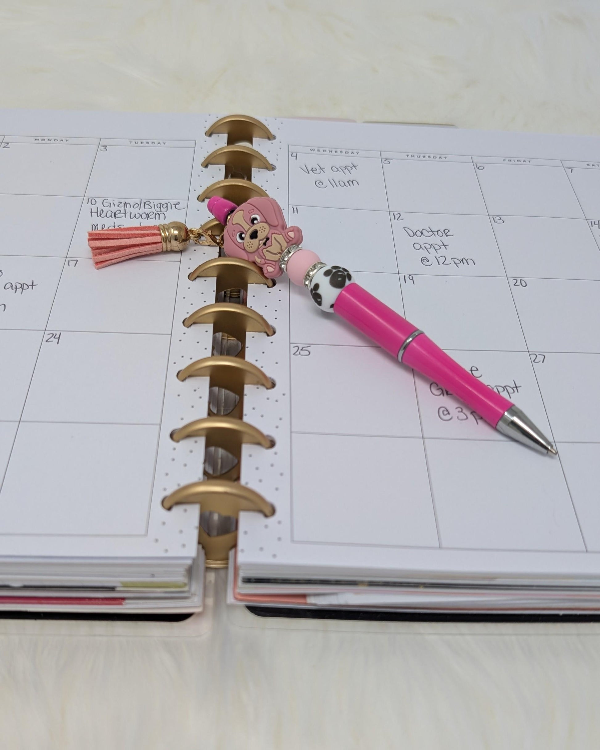 Handmade Beaded Dog Pen: Puppy Charm & Paw Print Tassel