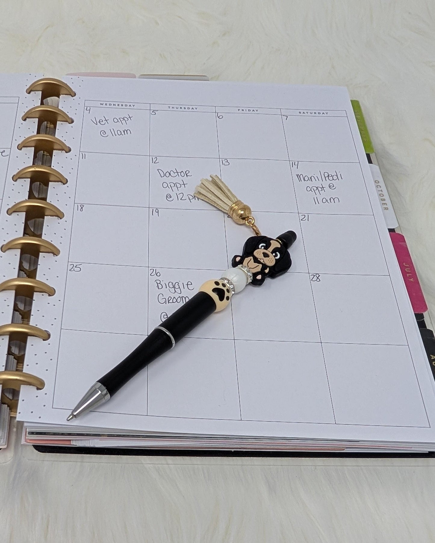 Handmade Beaded Dog Pen: Puppy Charm & Paw Print Tassel