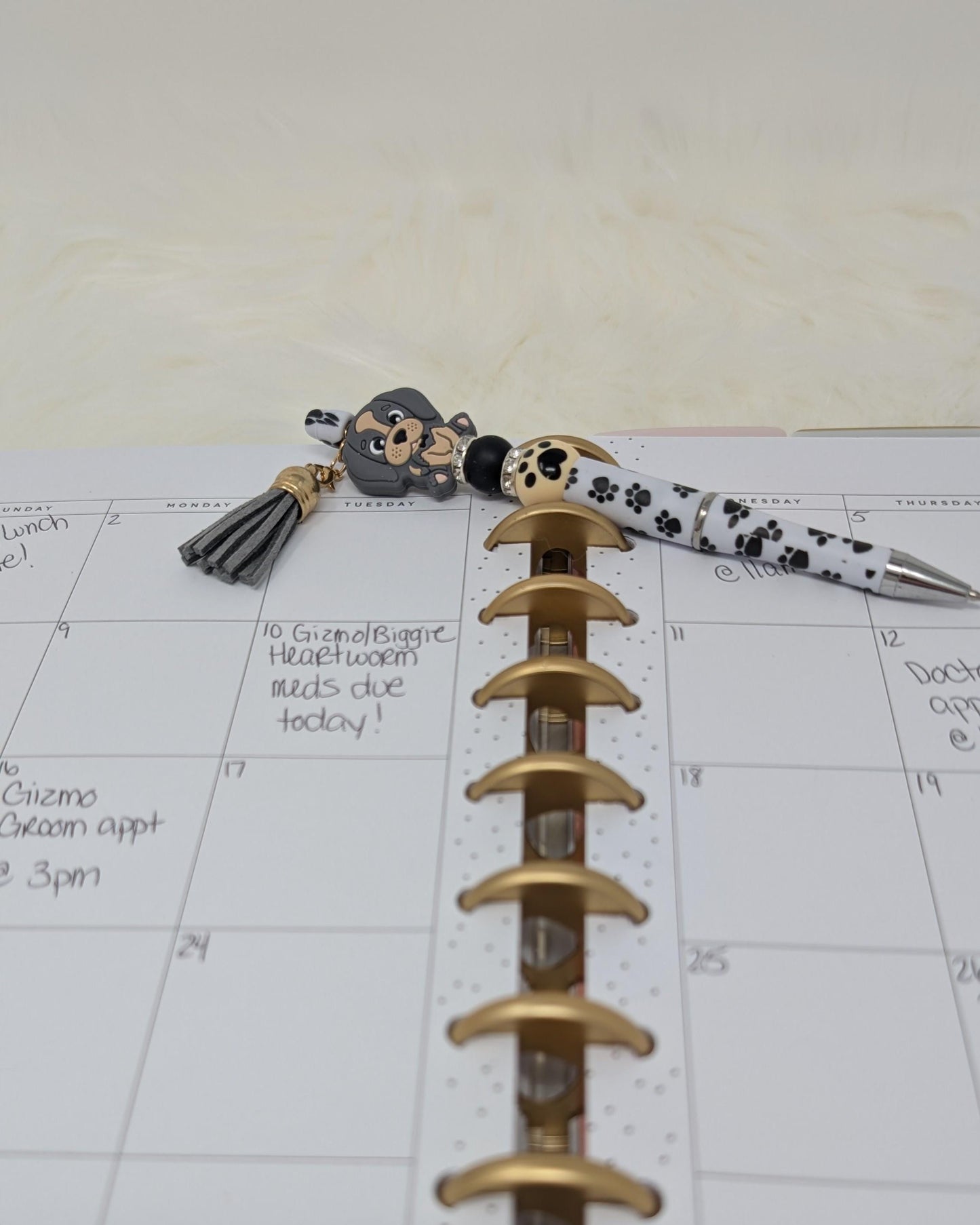 Handmade Beaded Dog Pen: Puppy Charm & Paw Print Tassel