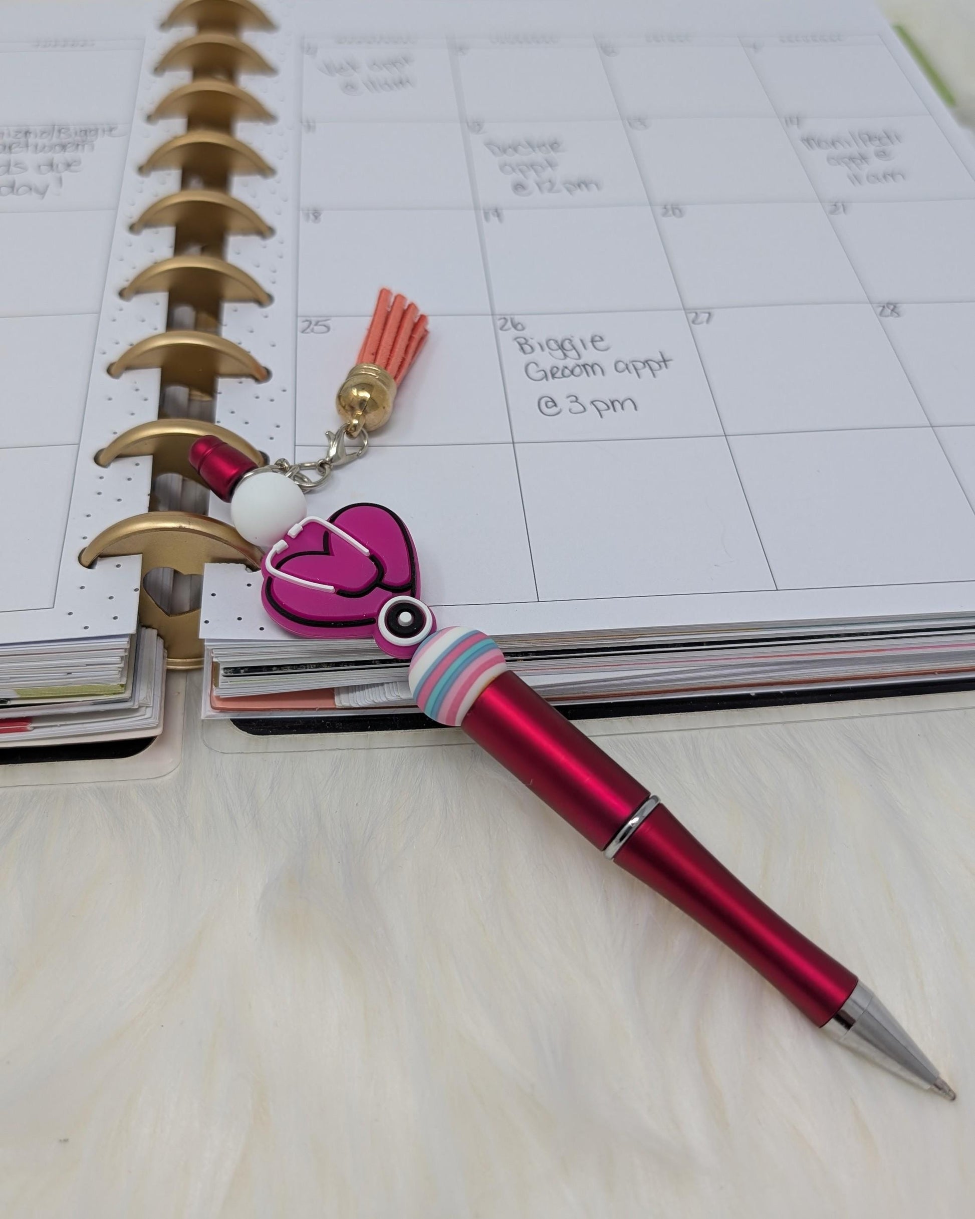 Medical Theme Beaded Pens with Charms and Tassels - Nurse Gift