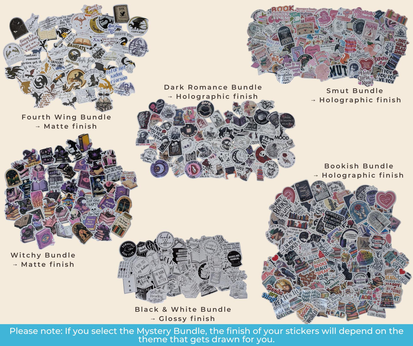 Mystery Bookish Sticker Pack: Fourth Wing, Witchy, Dark Romance Themes