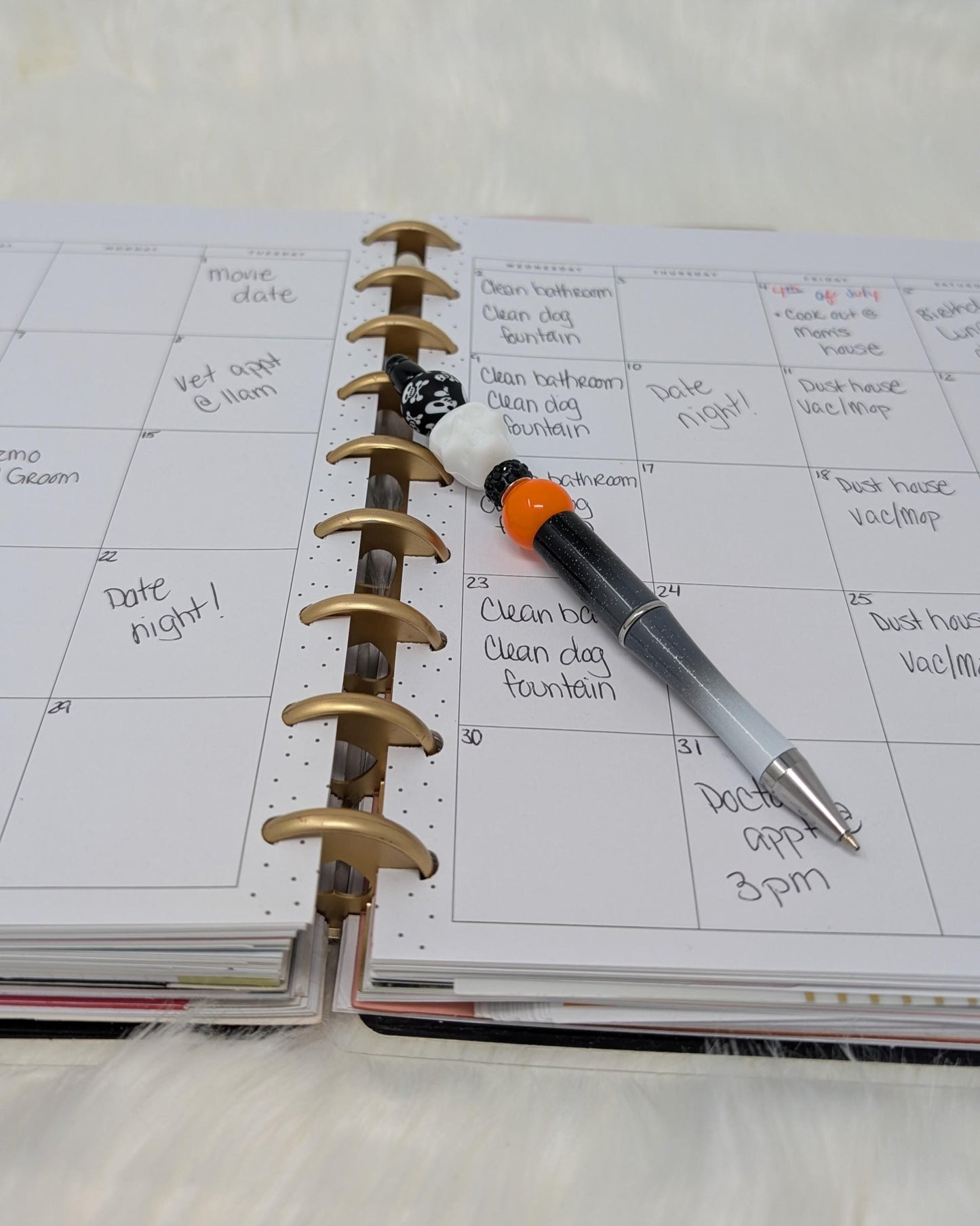 Halloween Skull Beaded Pen Set: Spooky Stationery, Black Ink (Set of 5 or Single)