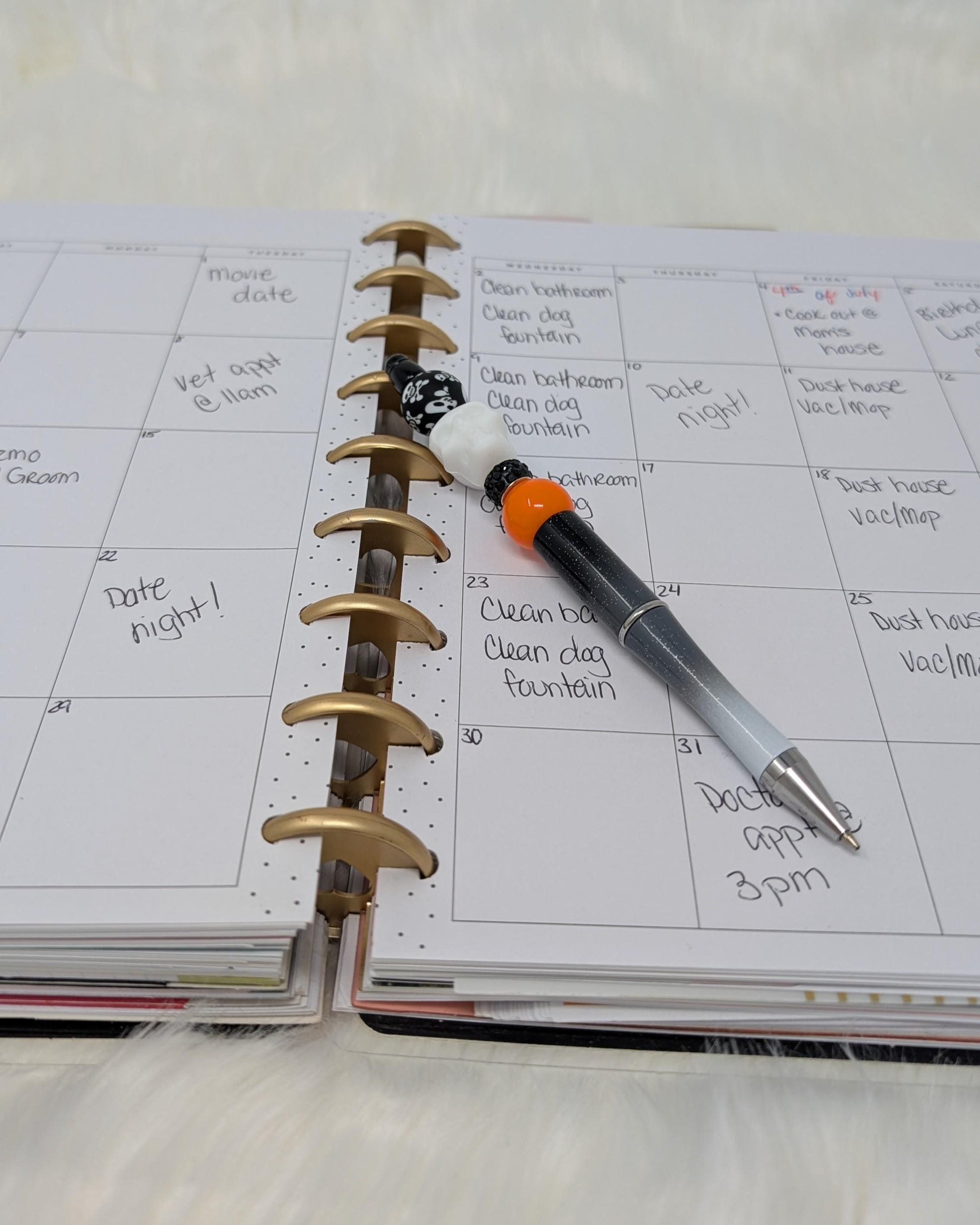 Halloween Skull Beaded Pen Set: Spooky Stationery, Black Ink (Set of 5 or Single)