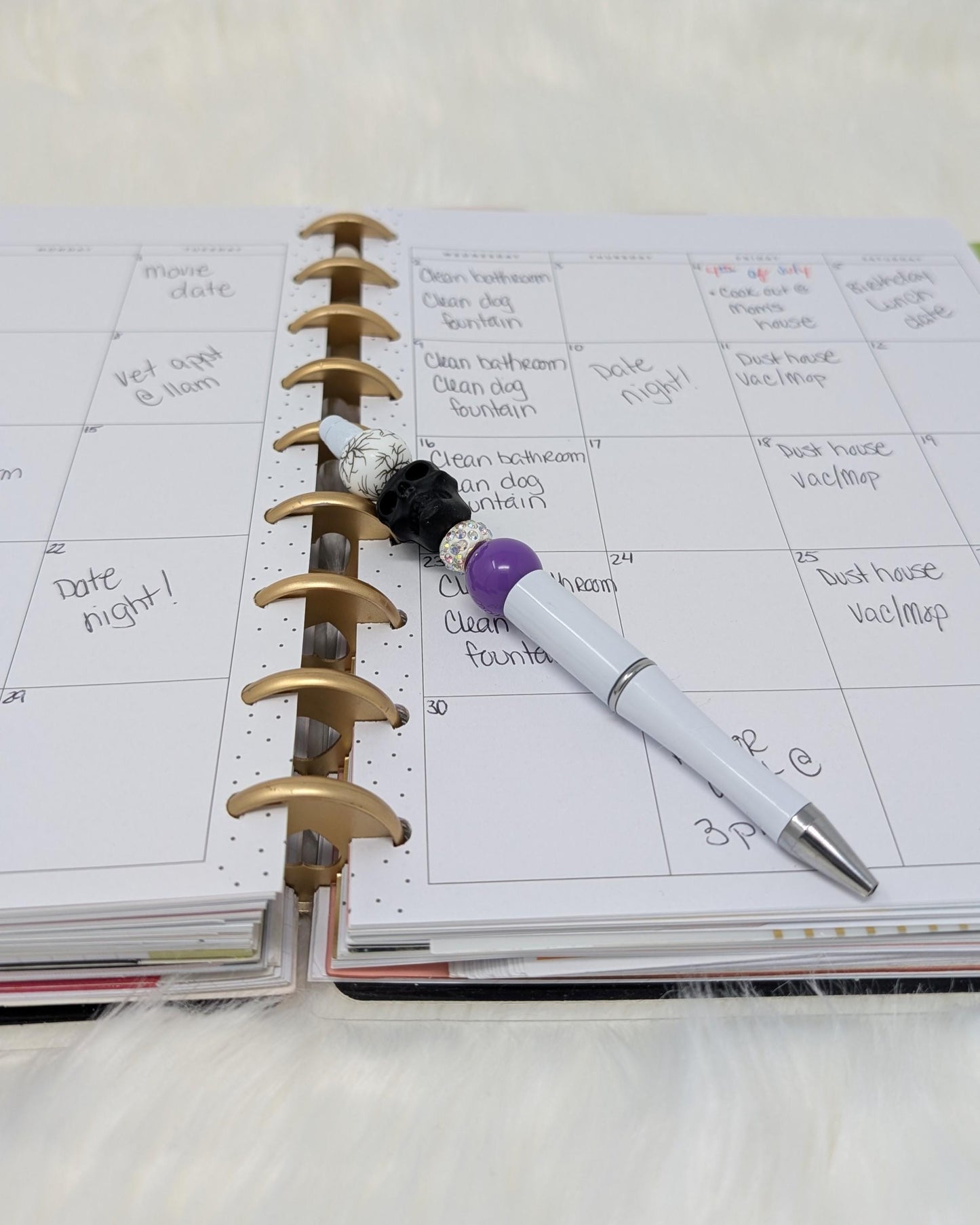 Halloween Skull Beaded Pen Set: Spooky Stationery, Black Ink (Set of 5 or Single)